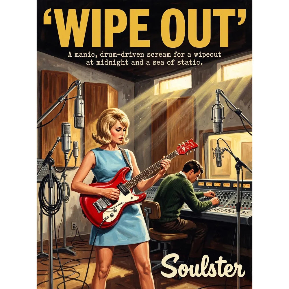 Premium Soulster studio wall art print featuring a mid-century vintage book cover aesthetic inspired by Alternative Indie - Wipe Out.