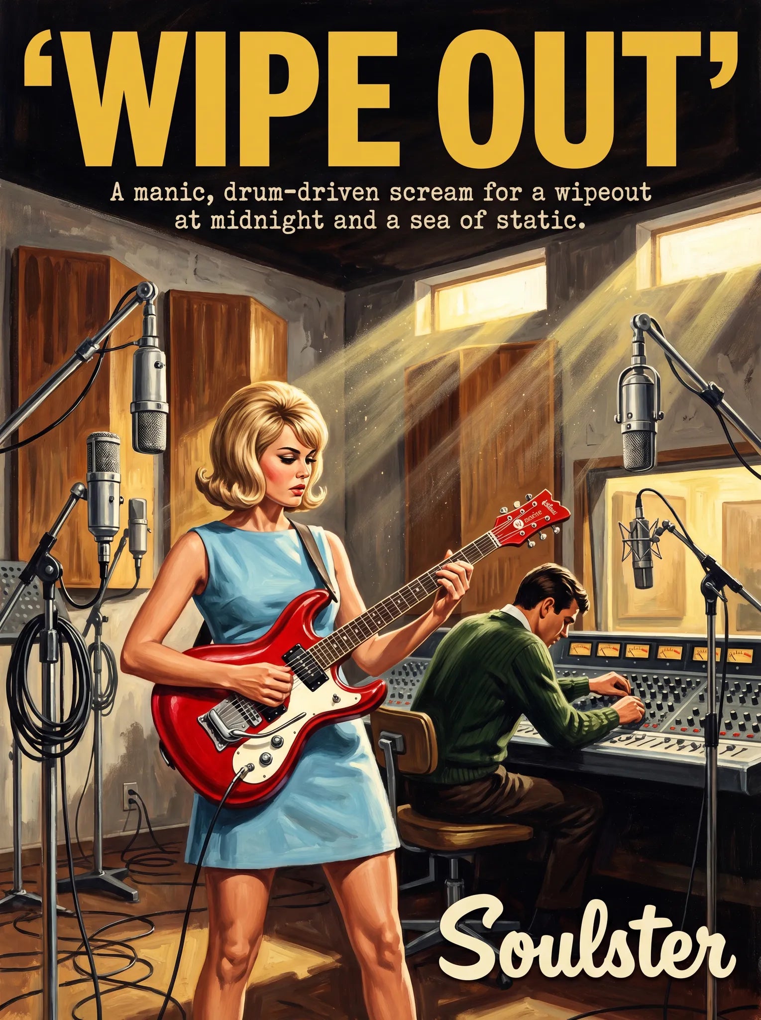 Premium Soulster studio wall art print featuring a mid-century vintage book cover aesthetic inspired by Alternative Indie - Wipe Out.