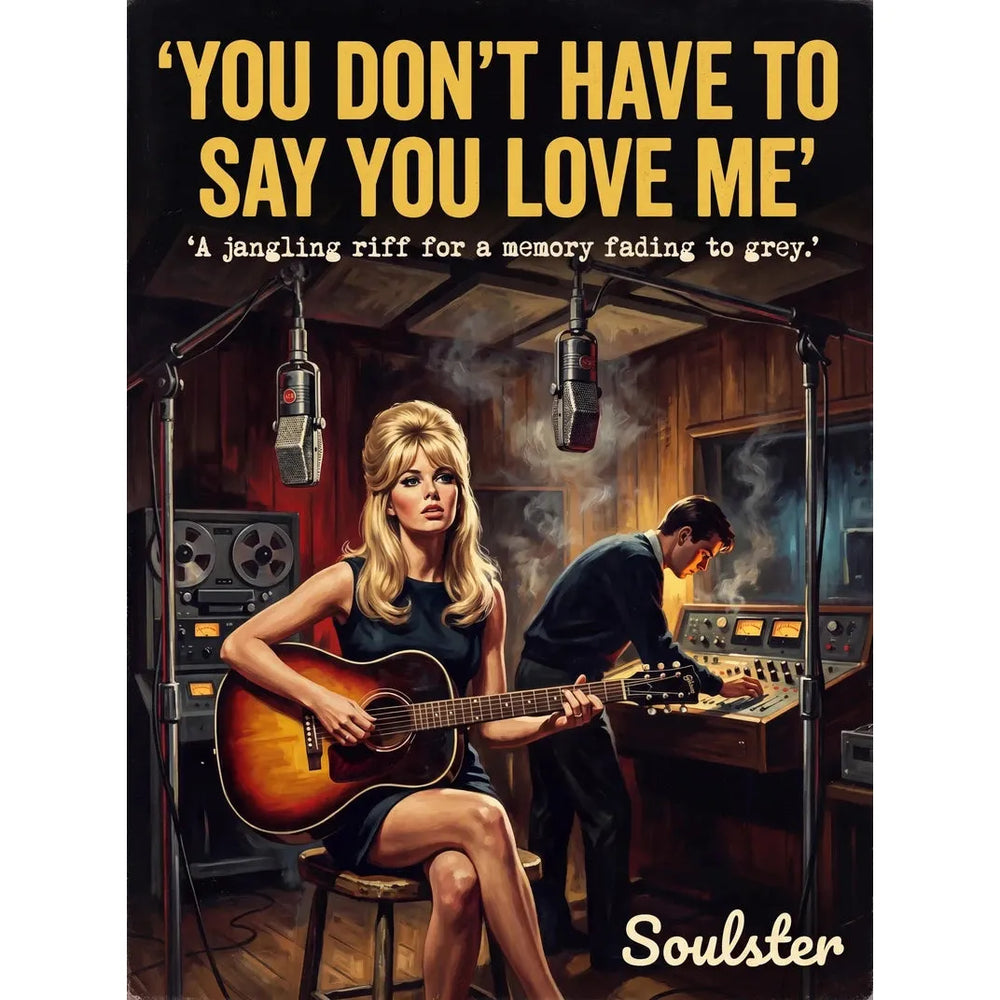 Premium Soulster studio wall art print featuring a mid-century vintage book cover aesthetic inspired by Alternative Indie - You Don't Have To Say You Love Me.