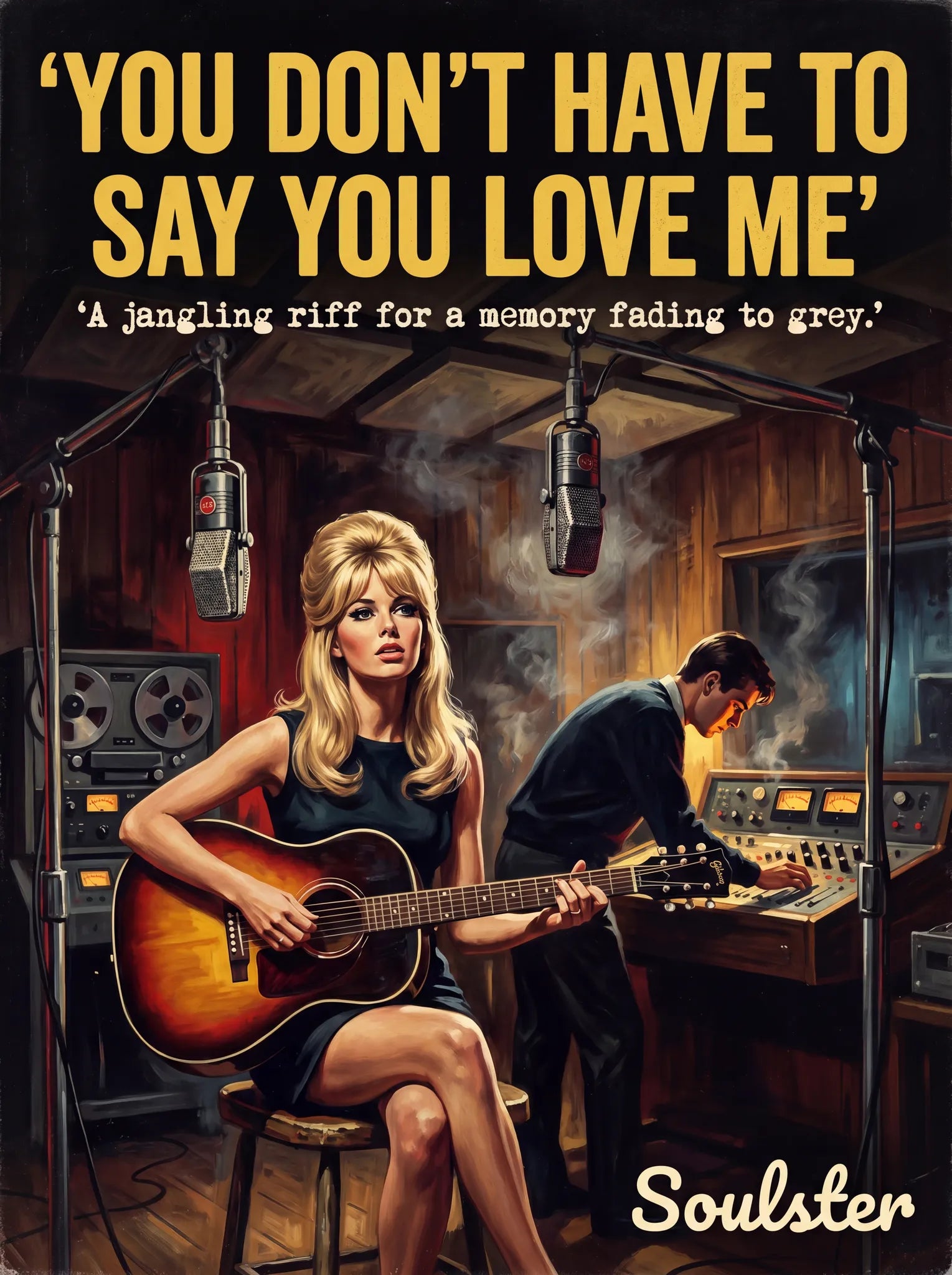 Premium Soulster studio wall art print featuring a mid-century vintage book cover aesthetic inspired by Alternative Indie - You Don't Have To Say You Love Me.
