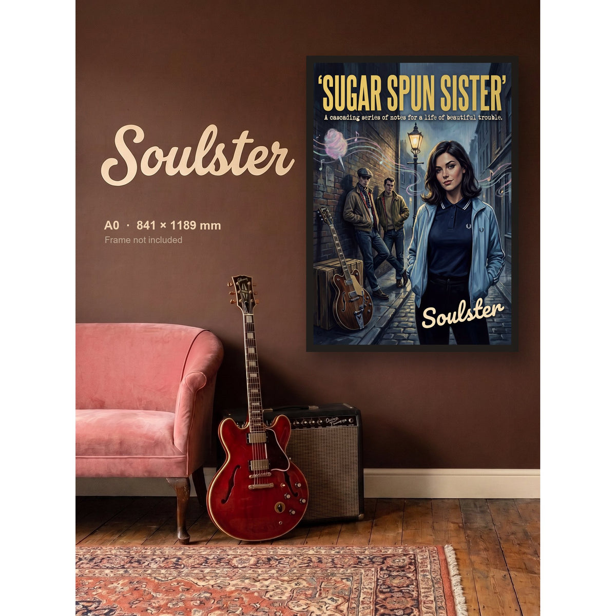 Sugar Spun Sister - 1980s Print shown framed on a wall in A0 size. Frame not included.