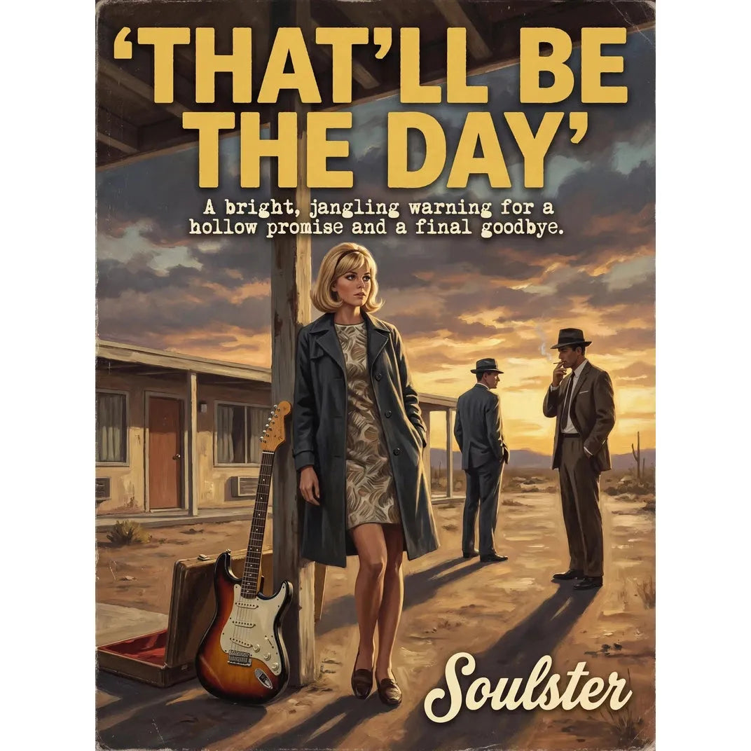Soulster cinematic vintage pulp book cover art print illustration styled in a classic 1960s theme inspired by That'll Be The Day.