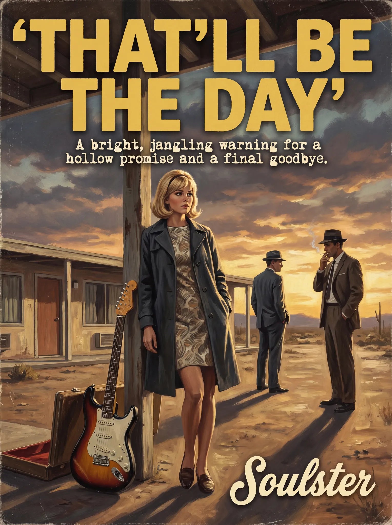 Soulster cinematic vintage pulp book cover art print illustration styled in a classic 1960s theme inspired by That'll Be The Day.