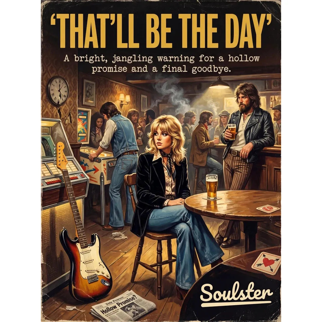 Soulster cinematic vintage pulp book cover art print illustration styled in a classic 1970s theme inspired by That'll Be The Day.