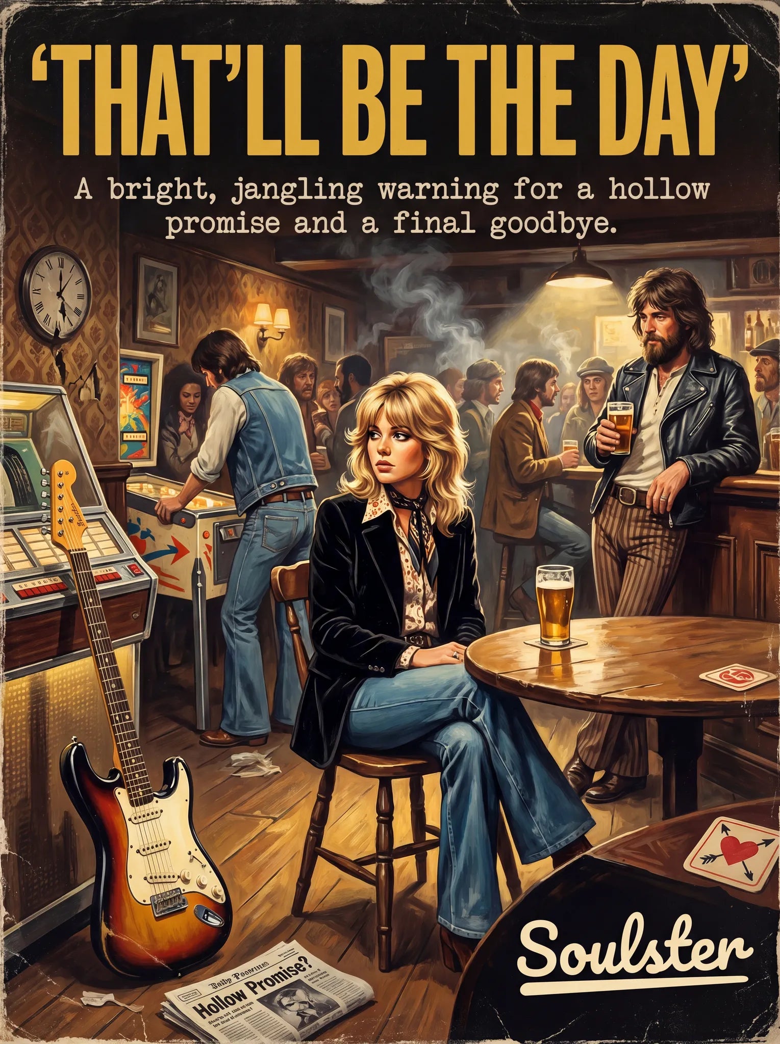 Soulster cinematic vintage pulp book cover art print illustration styled in a classic 1970s theme inspired by That'll Be The Day.