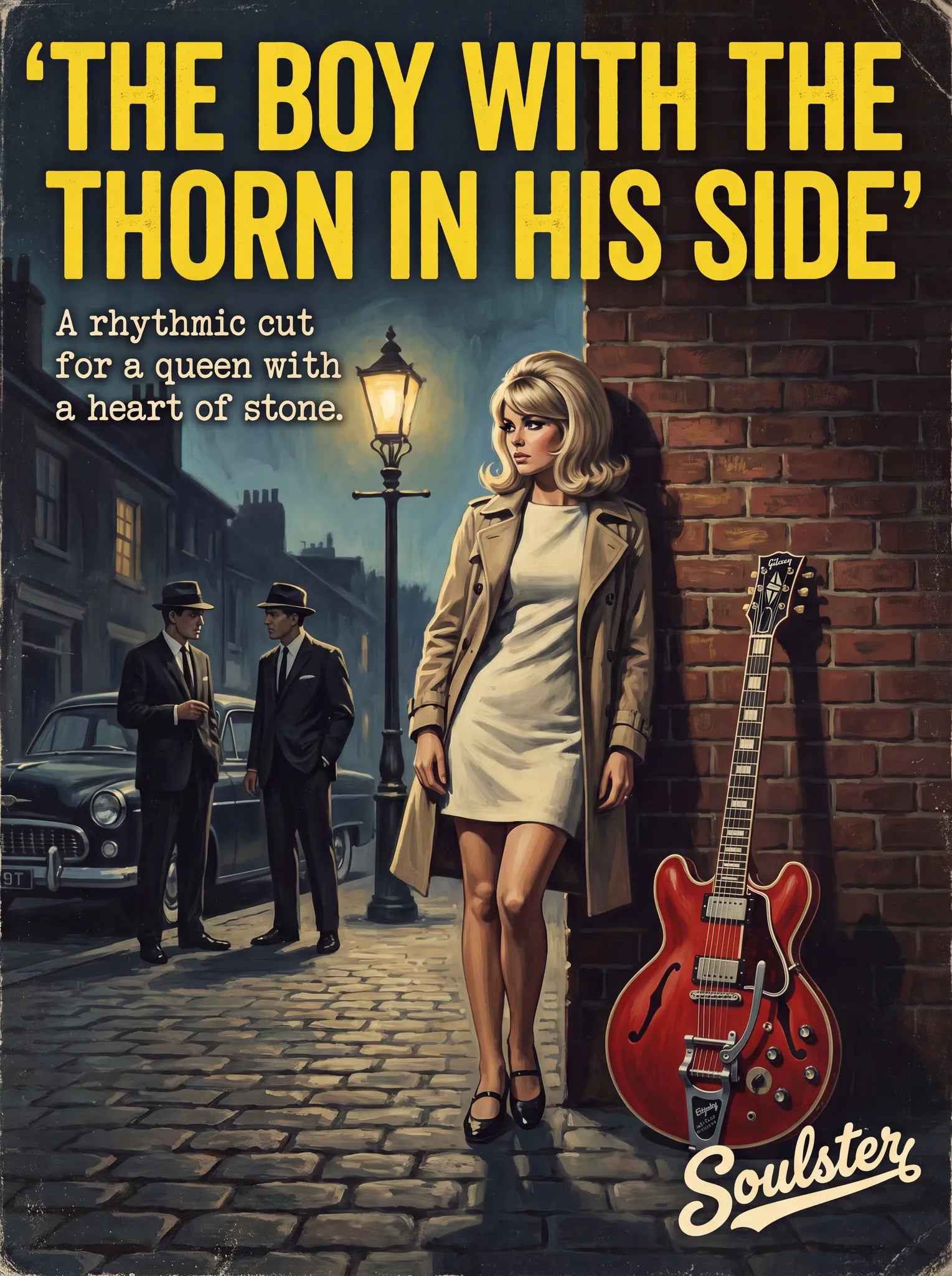 Soulster cinematic vintage pulp book cover art print illustration styled in a classic 1960s design layout inspired by The Boy With The Thorn In His Side.