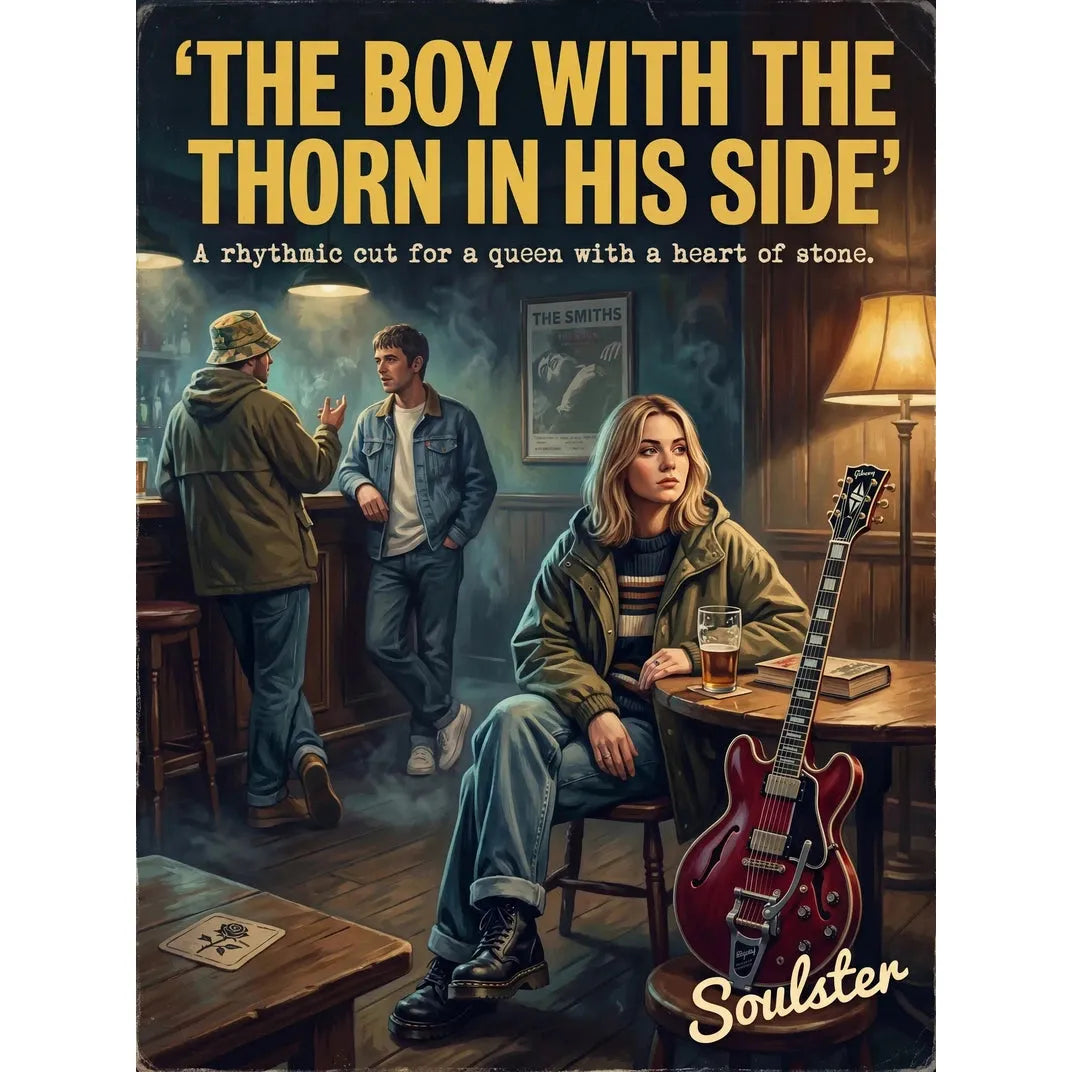 Soulster cinematic vintage pulp book cover art print illustration styled in a classic 1990s design layout inspired by The Boy With The Thorn In His Side.
