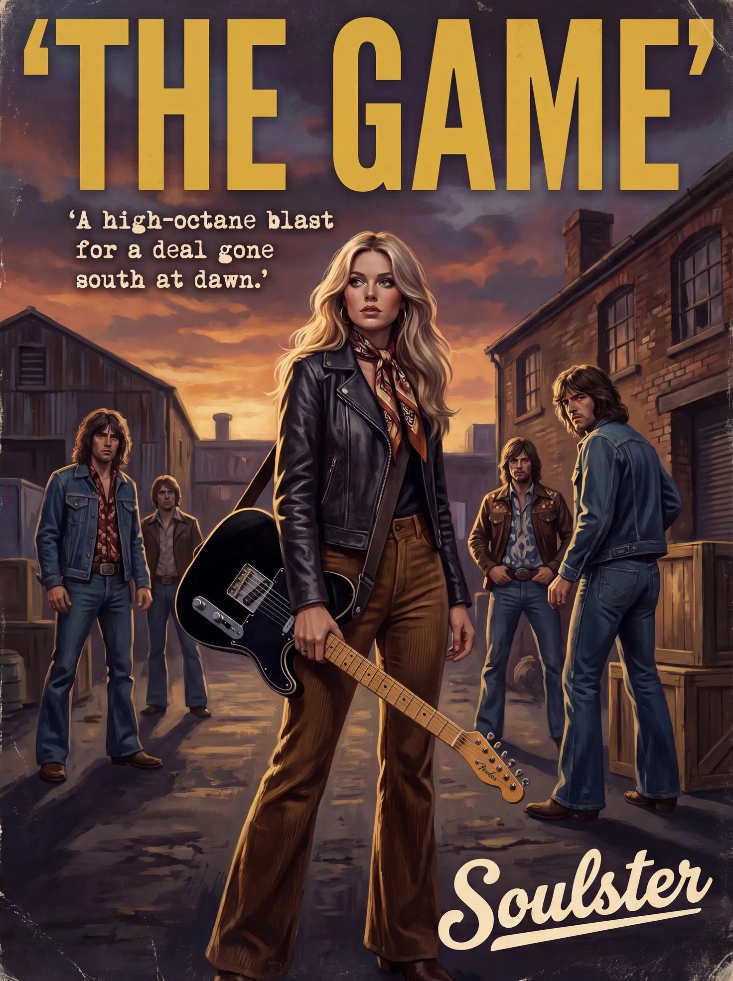 Soulster cinematic vintage pulp book cover art print illustration styled in a classic 1970s design layout inspired by The Game.