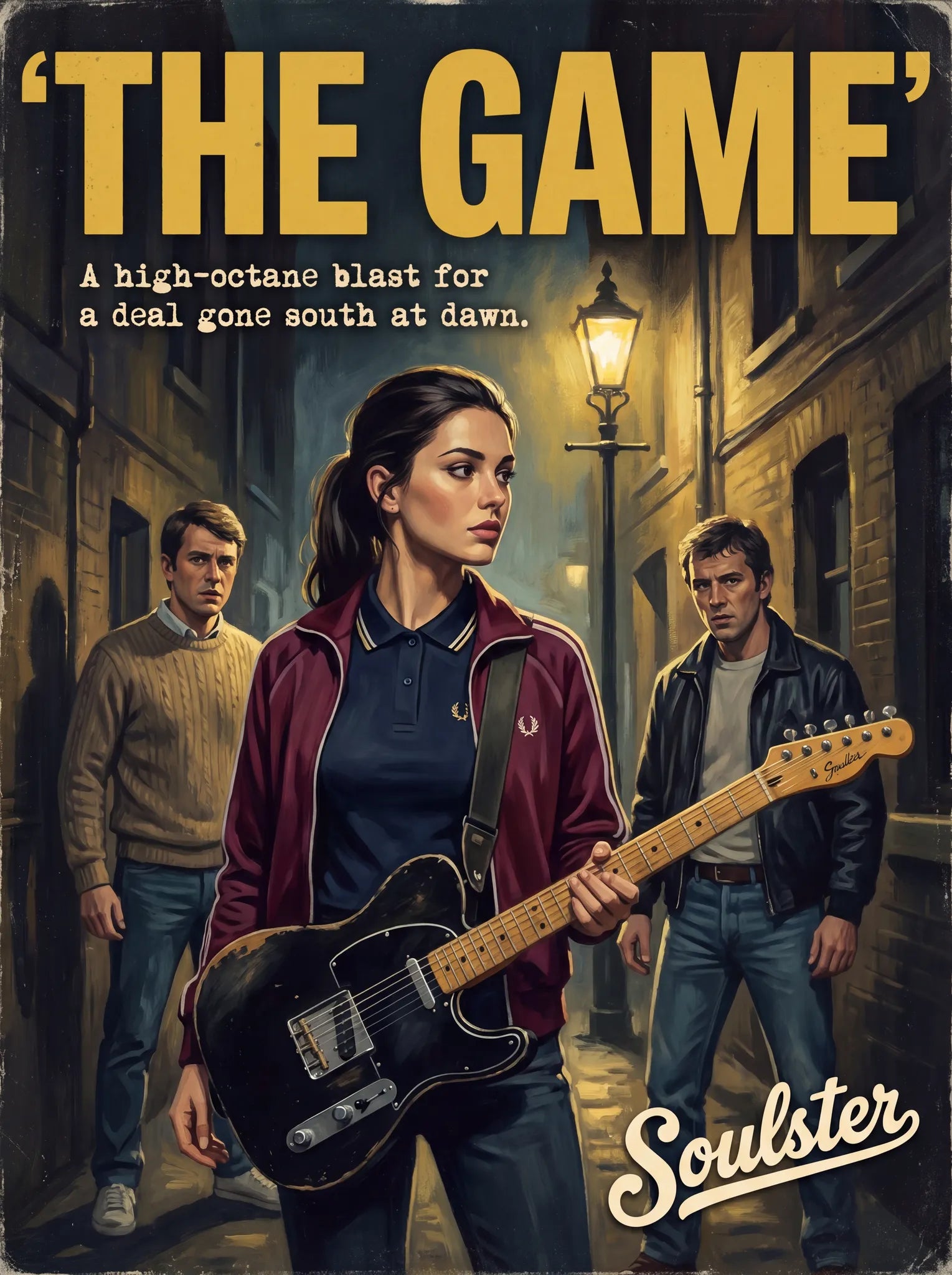 Soulster retro pulp thriller book cover style art print illustration inspired by Alternative Indie - The Game.