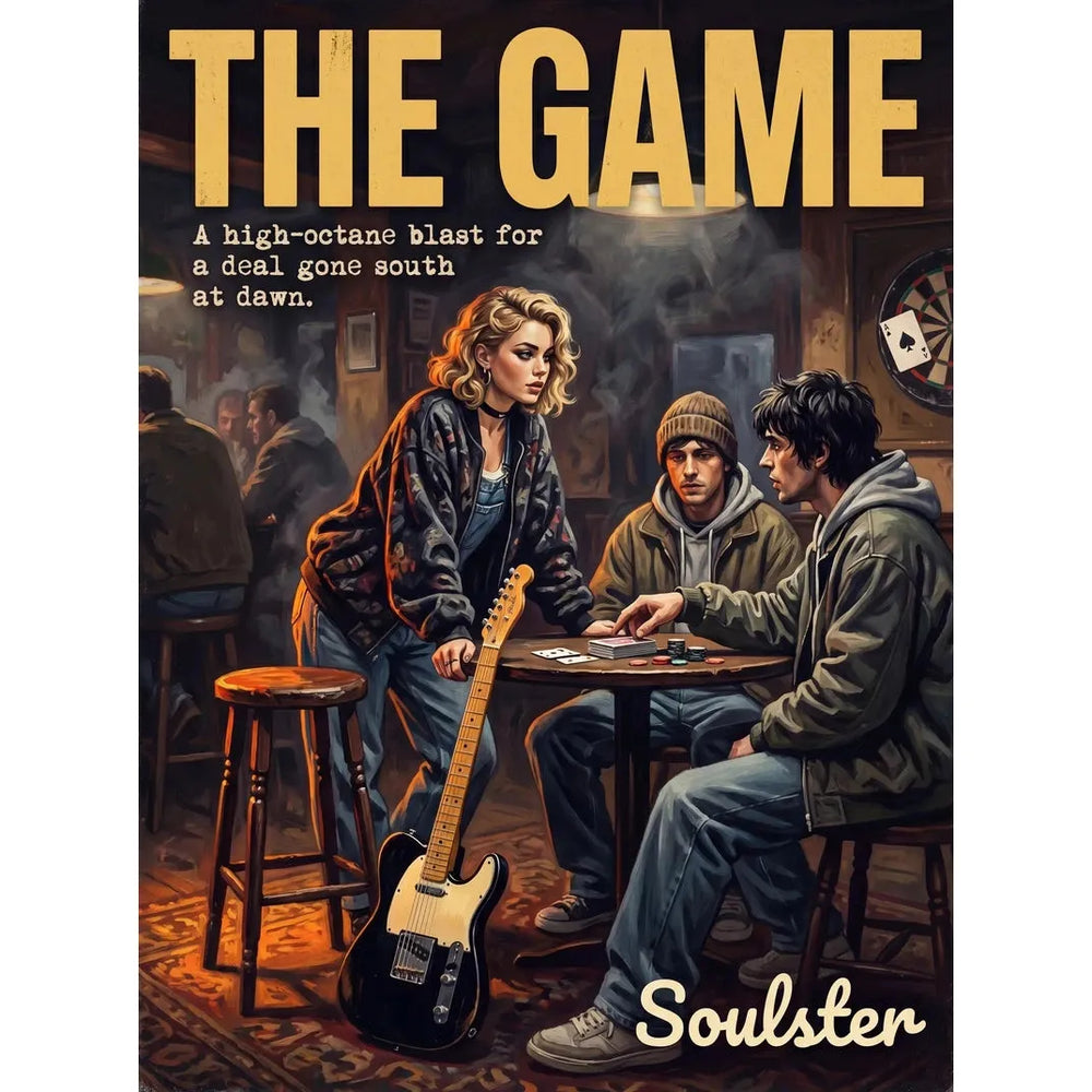 Soulster cinematic vintage pulp book cover art print illustration styled in a classic 1990s design layout inspired by The Game.