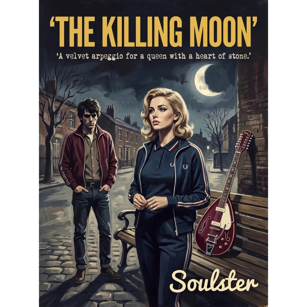 Soulster retro pulp thriller book cover style art print illustration inspired by Alternative Indie - The Killing Moon.