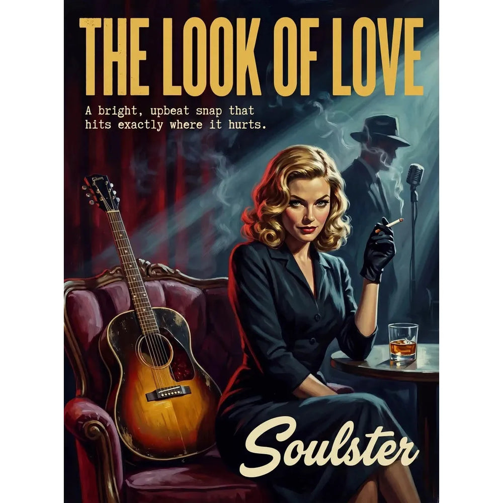 Soulster cinematic vintage pulp book cover art print illustration styled in a classic 1950s theme inspired by The Look Of Love.
