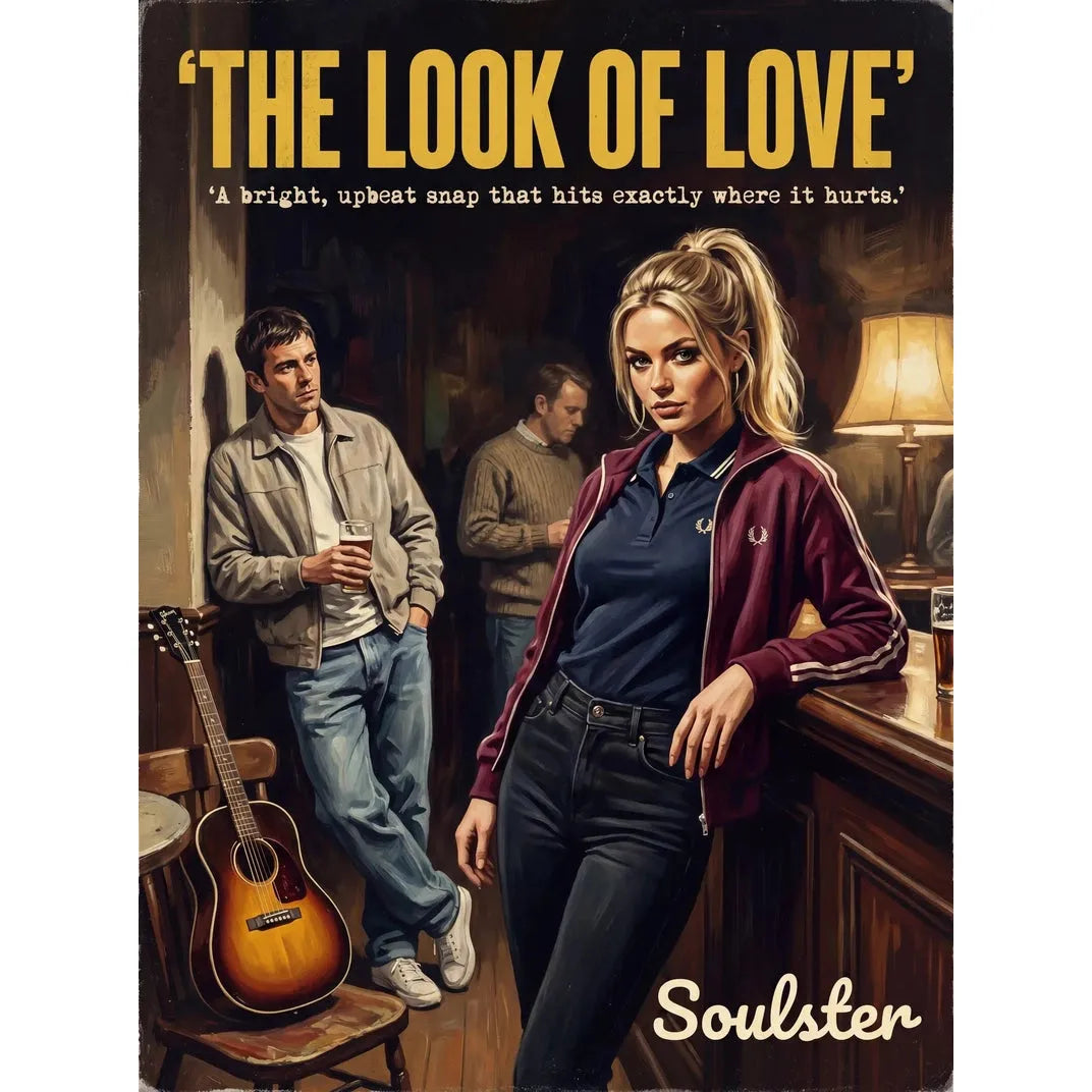Soulster retro pulp thriller book cover style art print illustration inspired by Alternative Indie - The Look Of Love.