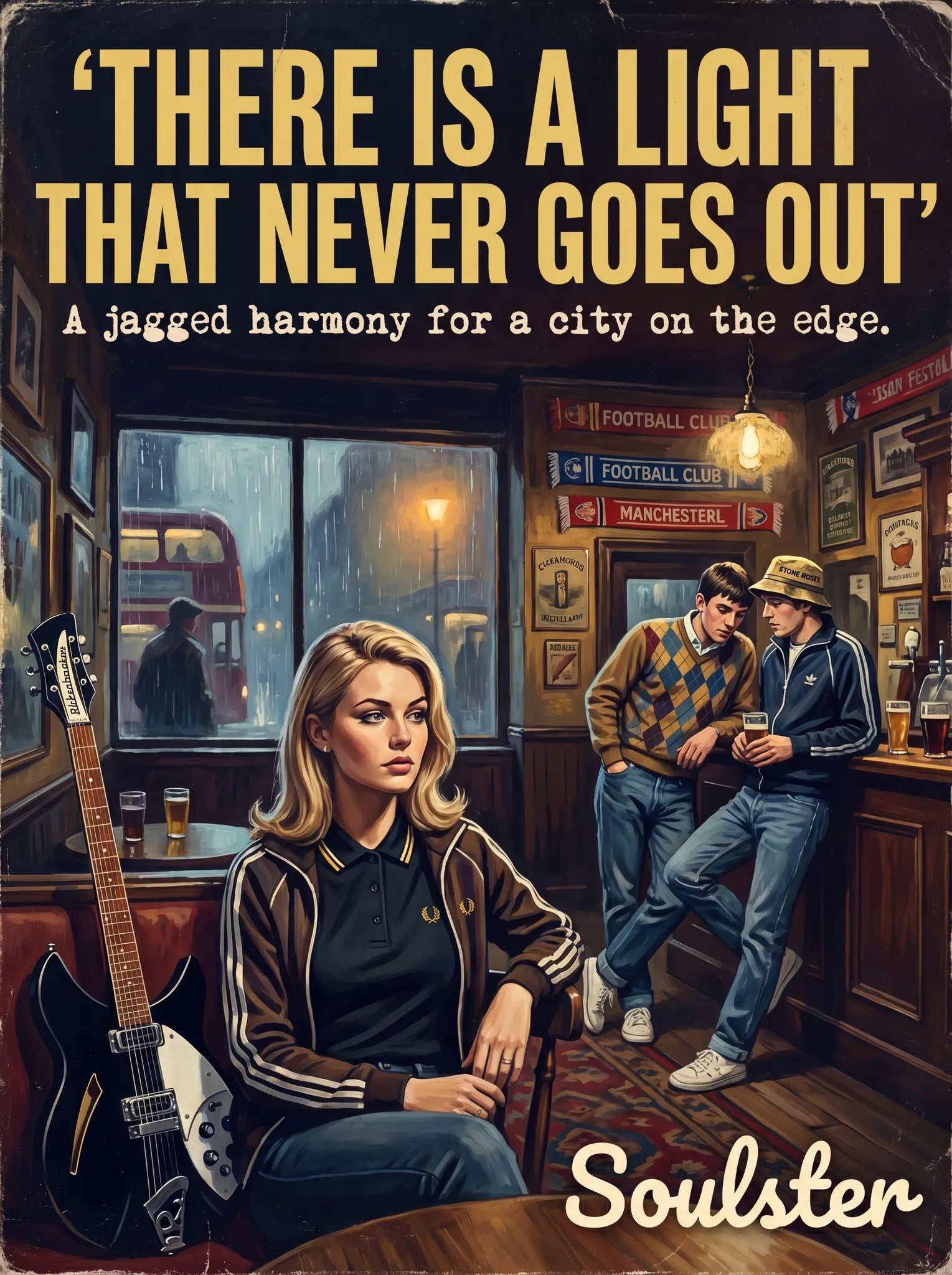 Soulster retro pulp thriller book cover style art print illustration inspired by The Smiths - There Is A Light That Never Goes Out.