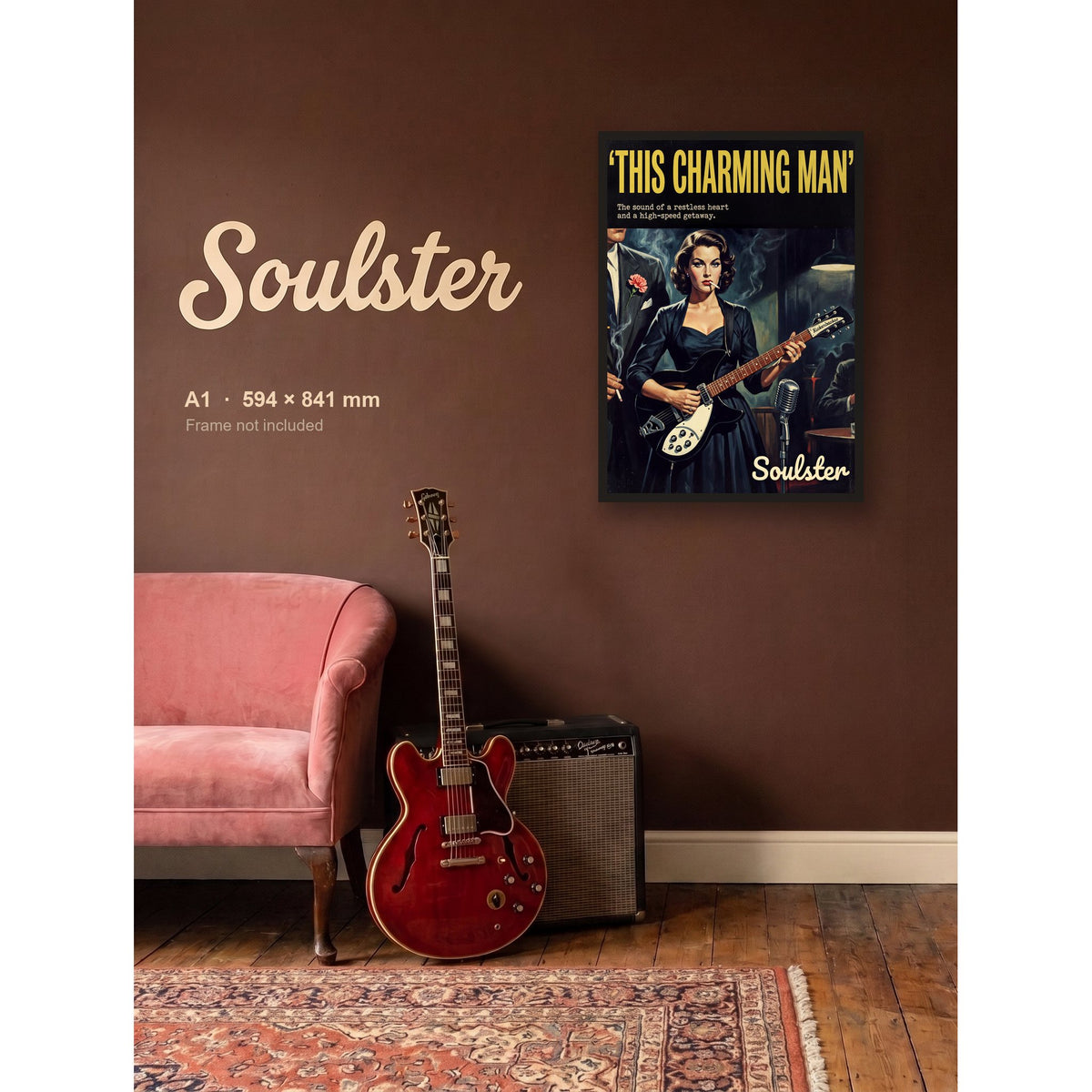 This Charming Man - 1950s Print shown framed on a wall in A1 size. Frame not included.