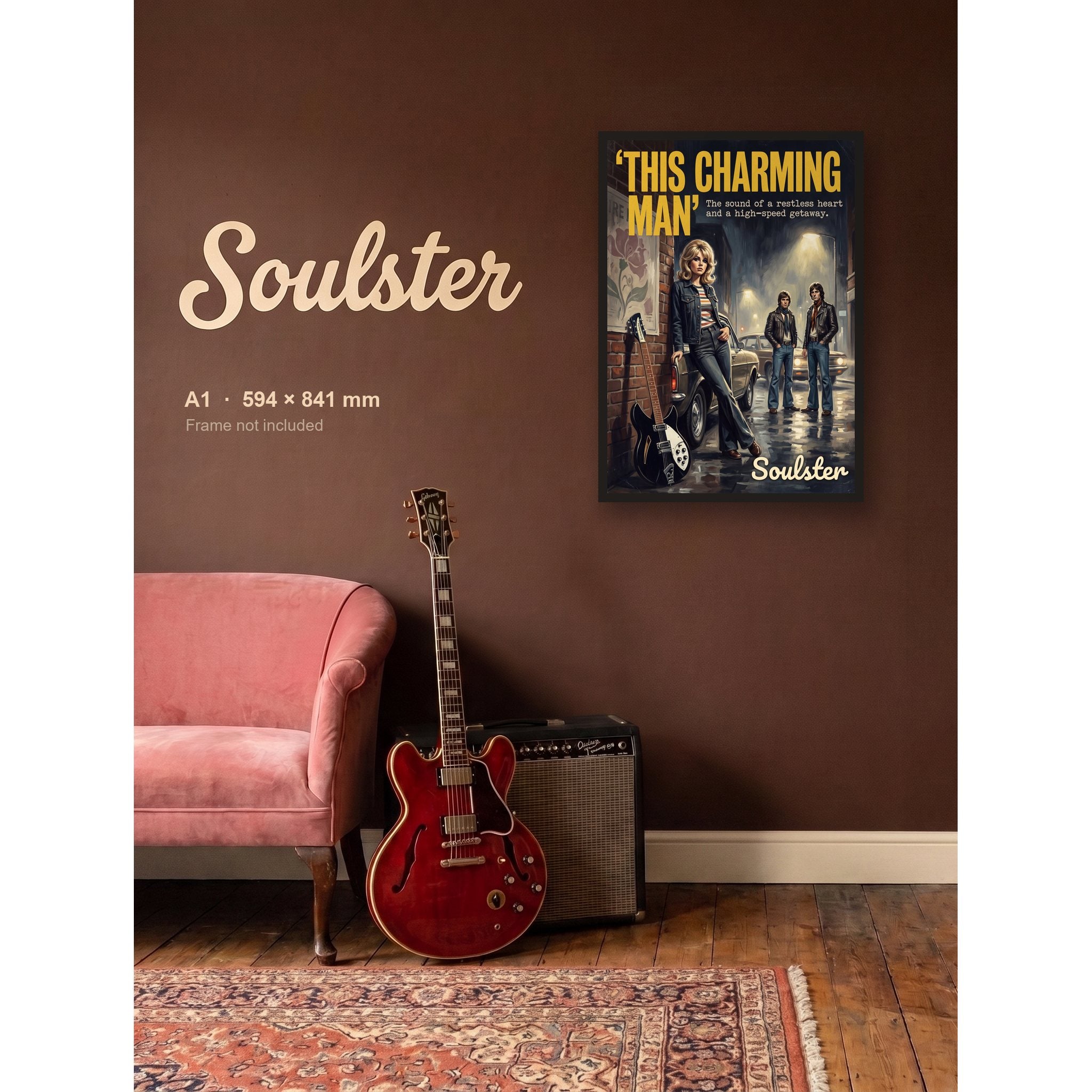 This Charming Man - 1970s Print shown framed on a wall in A1 size. Frame not included.