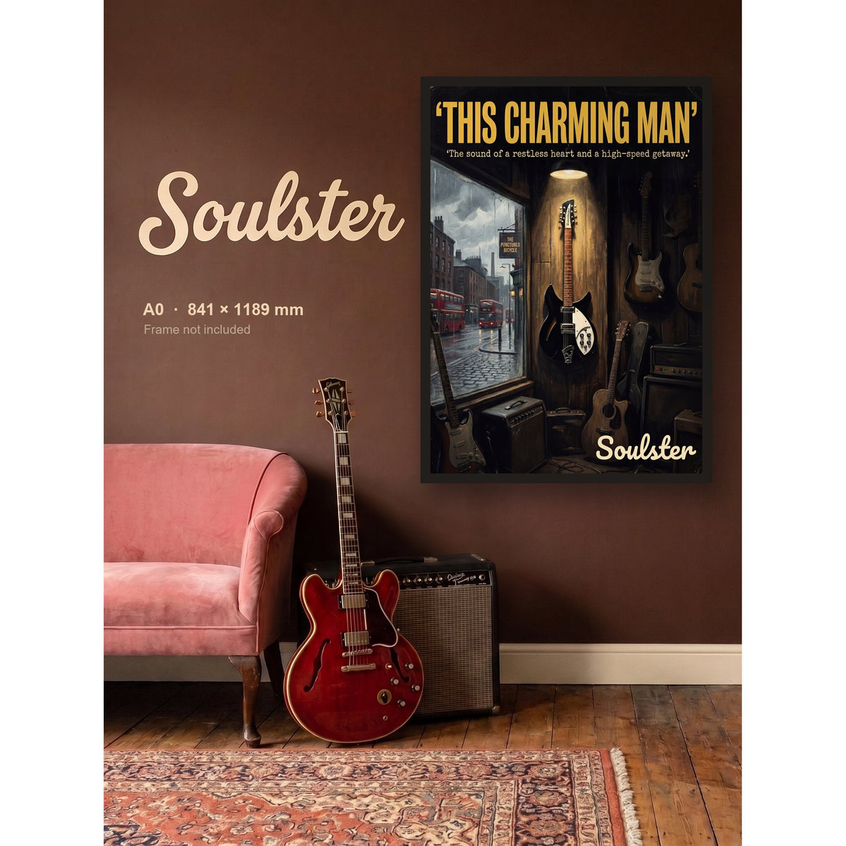 This Charming Man - Manchester shown framed on a wall in A0 size. Frame not included.