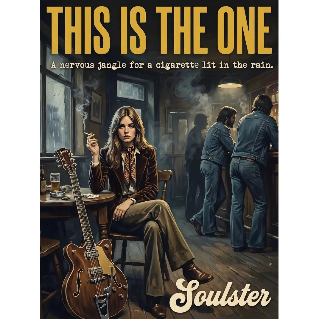 Soulster cinematic vintage pulp book cover art print illustration styled in a classic 1970s design layout inspired by This Is The One.