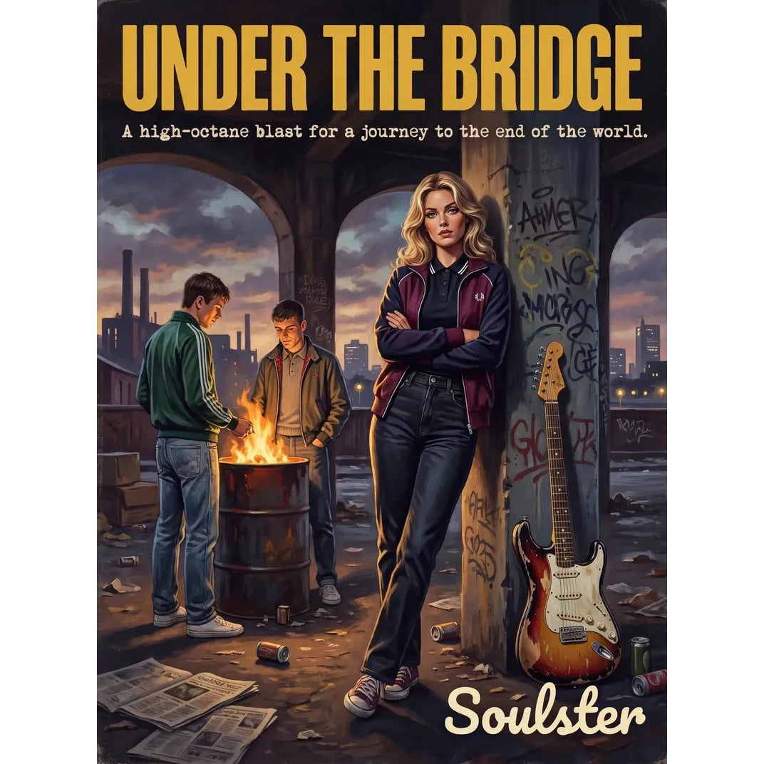 Soulster retro pulp thriller book cover style art print illustration inspired by Alternative Indie - Under The Bridge.