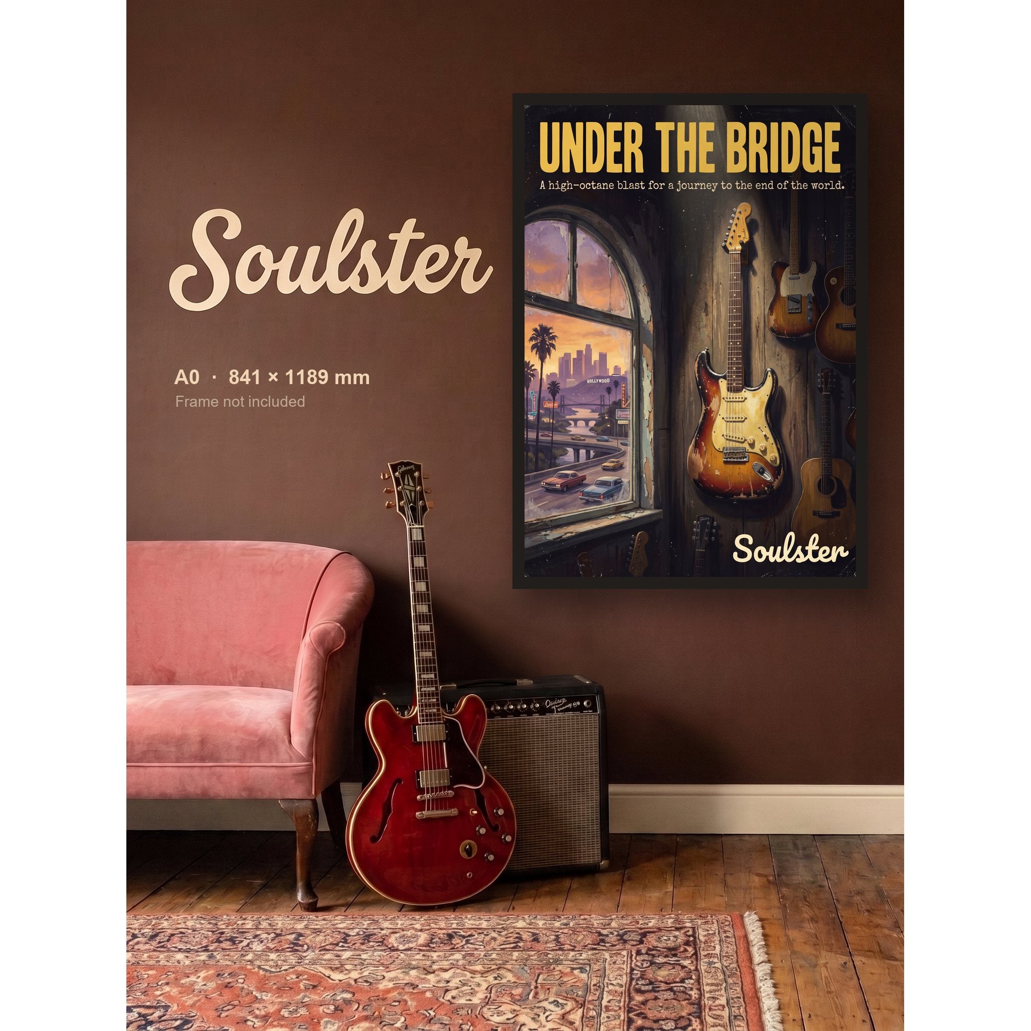 Under The Bridge - Los Angeles shown framed on a wall in A0 size. Frame not included.