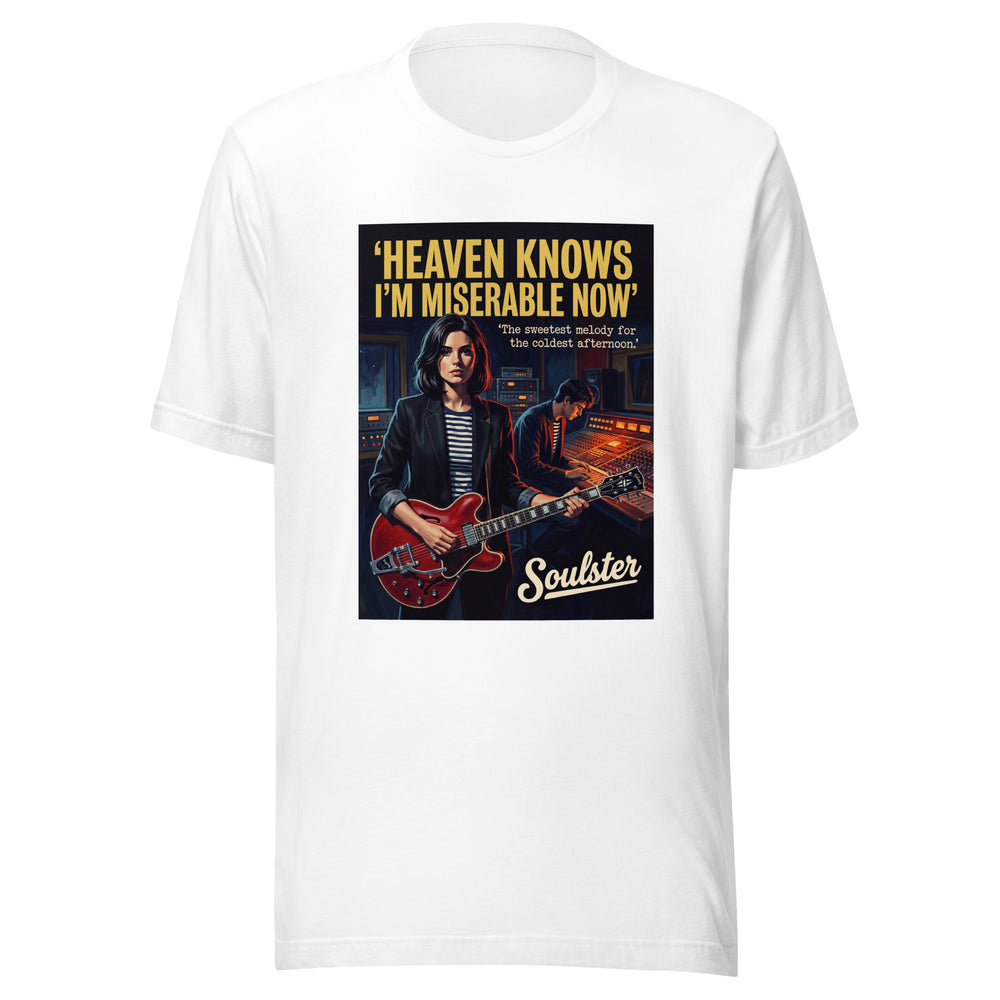 Soulster premium studio edition graphic t-shirt inspired by the timeless music legacy of Heaven Knows I'm Miserable Now.