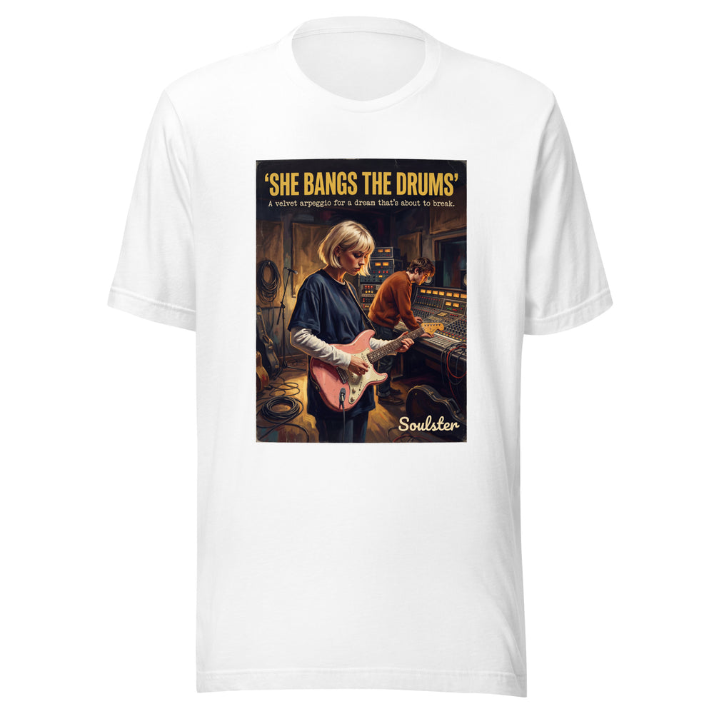 Soulster premium studio edition graphic t-shirt inspired by the timeless music legacy of She Bangs The Drums.