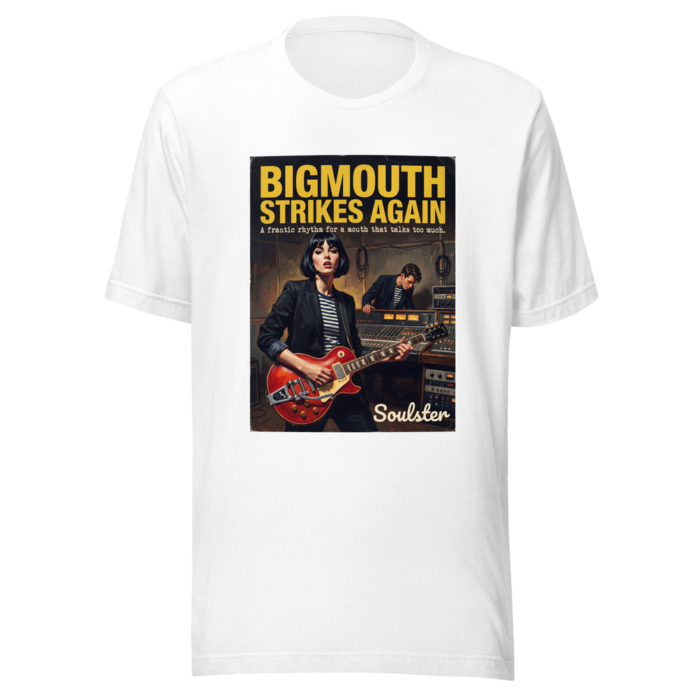 Soulster premium studio edition graphic t-shirt inspired by the timeless music legacy of Bigmouth Strikes Again.
