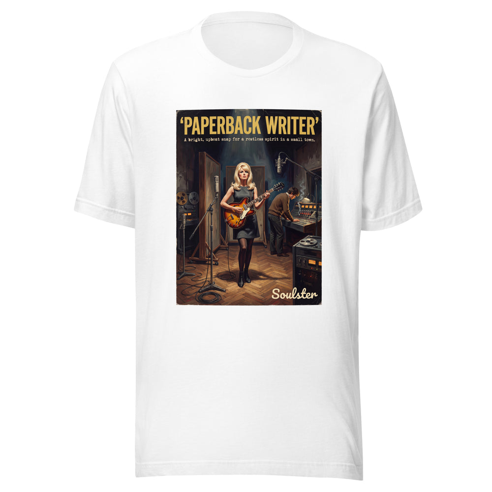 Soulster premium studio edition graphic t-shirt inspired by the timeless music legacy of Paperback Writer.