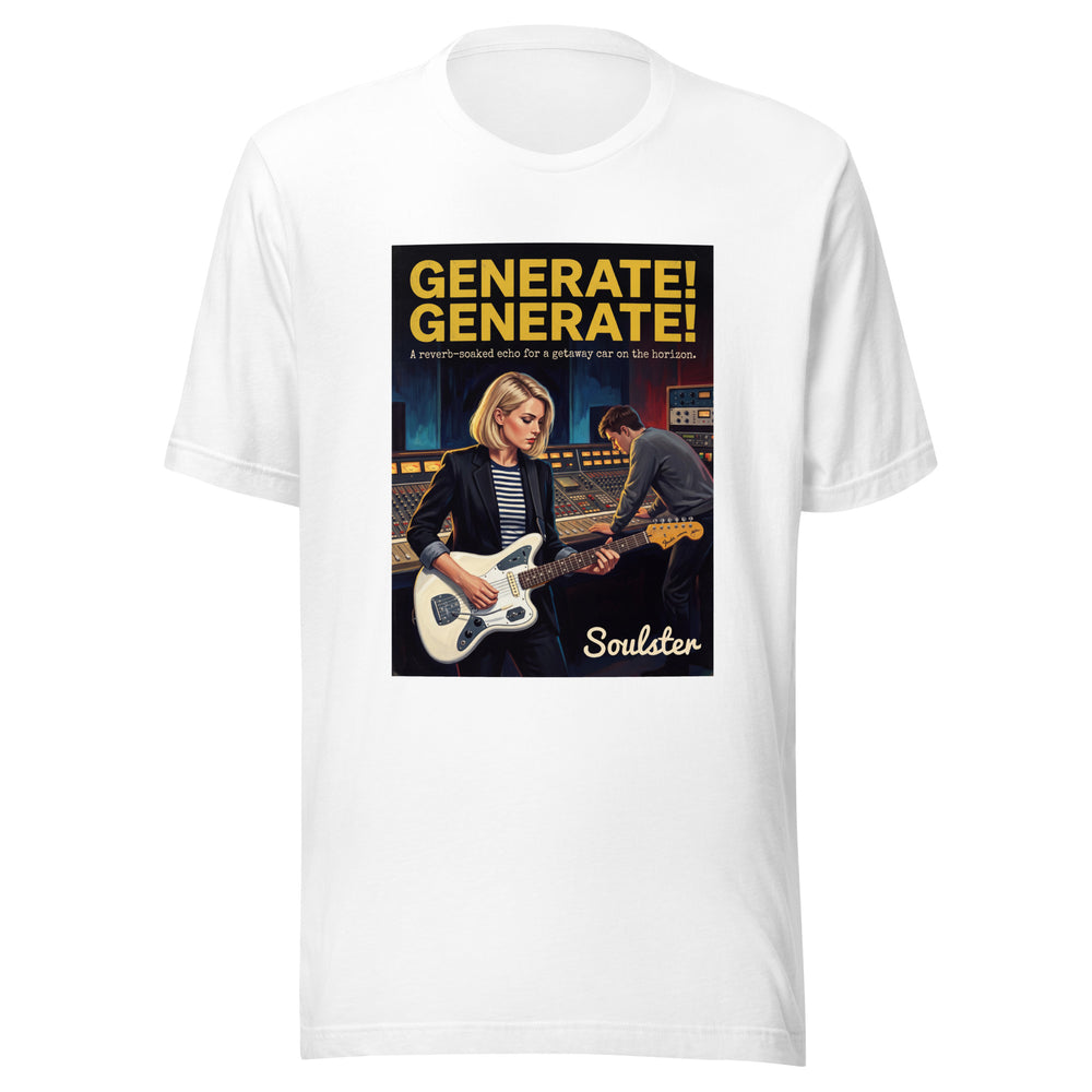 Soulster premium studio edition graphic t-shirt inspired by the timeless music legacy of Generate, Generate.