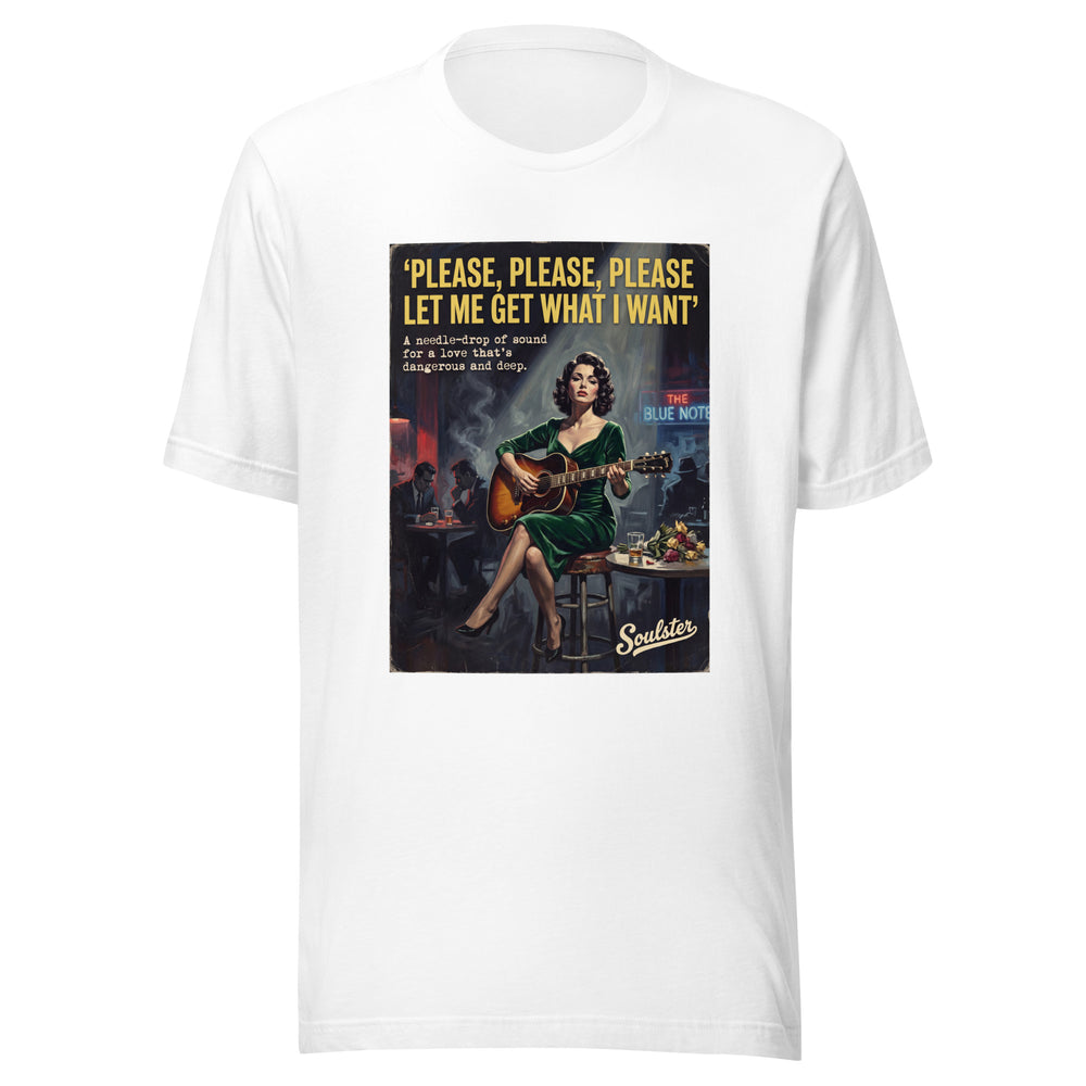 Soulster premium studio edition graphic t-shirt inspired by the timeless music legacy of Please, Please, Please, Let Me Get What I Want T-Shirt - Film Noir Edition.