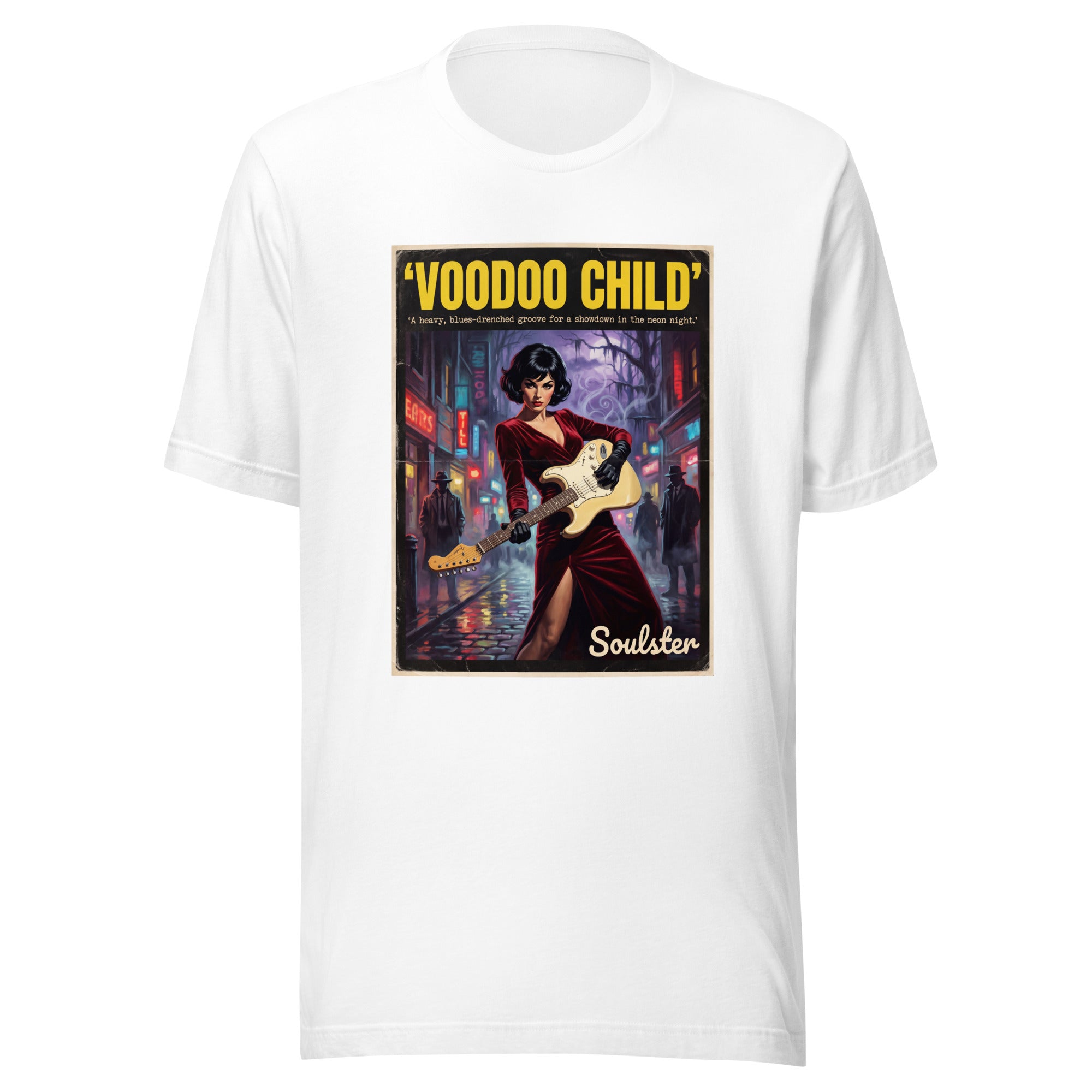 Soulster premium studio edition graphic t-shirt inspired by the timeless music legacy of Voodoo Child T-Shirt - Film Noir Edition.