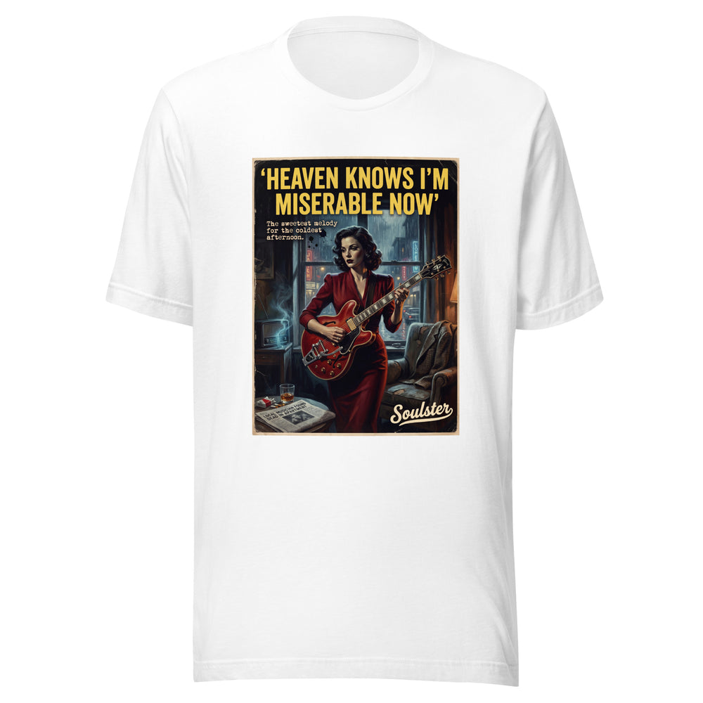 Soulster premium studio edition graphic t-shirt inspired by the timeless music legacy of Heaven Knows I'm Miserable Now T-Shirt - Film Noir Edition.