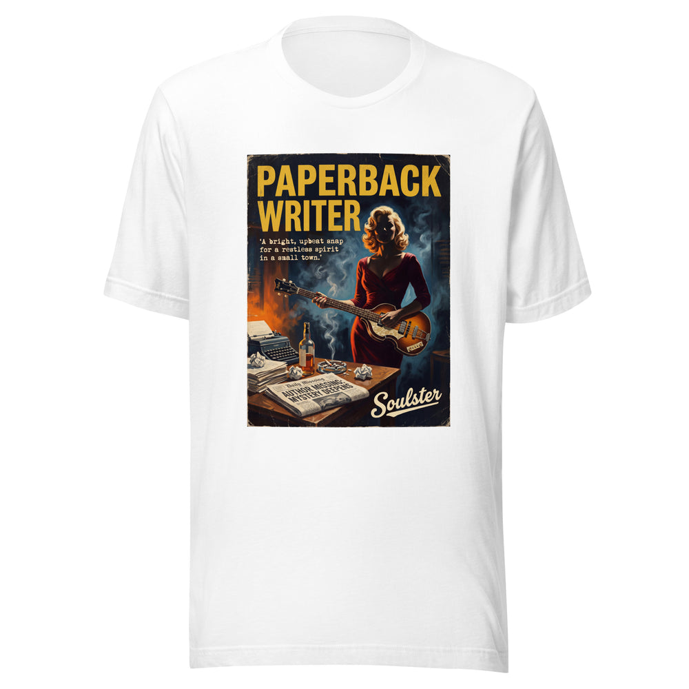 Soulster premium studio edition graphic t-shirt inspired by the timeless music legacy of Paperback Writer T-Shirt - Film Noir Edition.