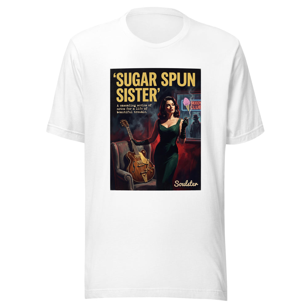 Soulster premium studio edition graphic t-shirt inspired by the timeless music legacy of Sugar Spun Sister T-Shirt - Film Noir Edition.