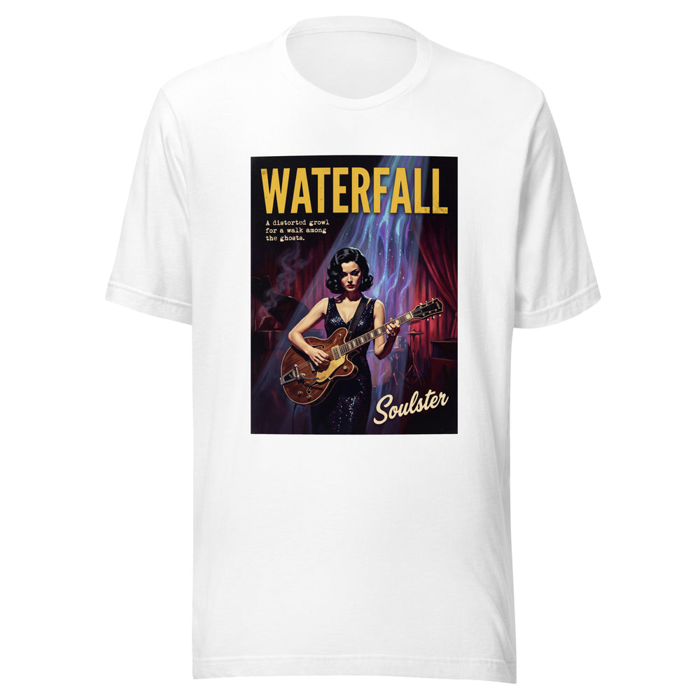 Soulster premium studio edition graphic t-shirt inspired by the timeless music legacy of Waterfall T-Shirt - Film Noir Edition.