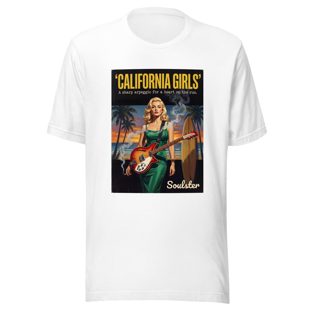 Soulster premium studio edition graphic t-shirt inspired by the timeless music legacy of California Girls T-Shirt - Film Noir Edition.
