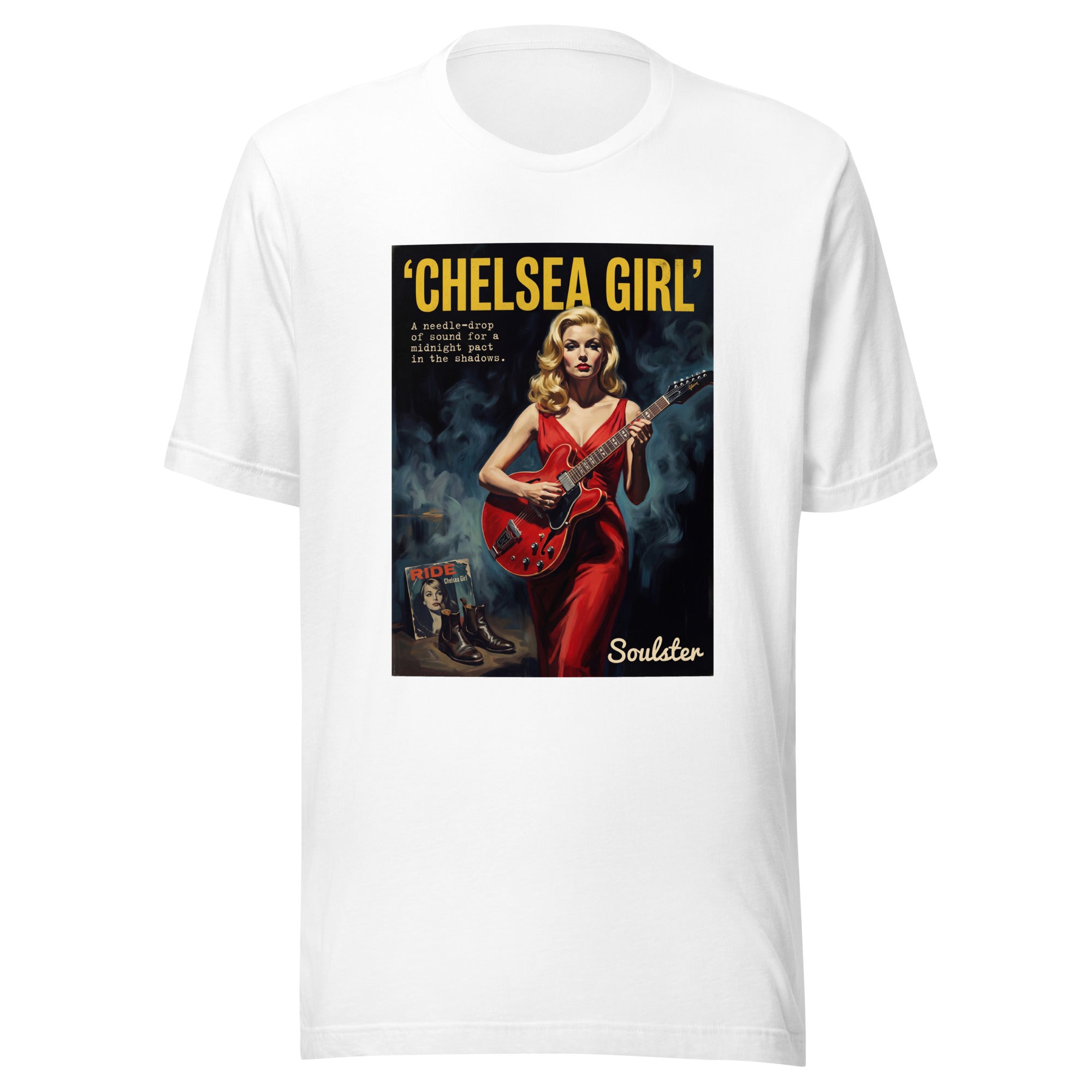 Soulster premium studio edition graphic t-shirt inspired by the timeless music legacy of Chelsea Girl T-Shirt - Film Noir Edition.
