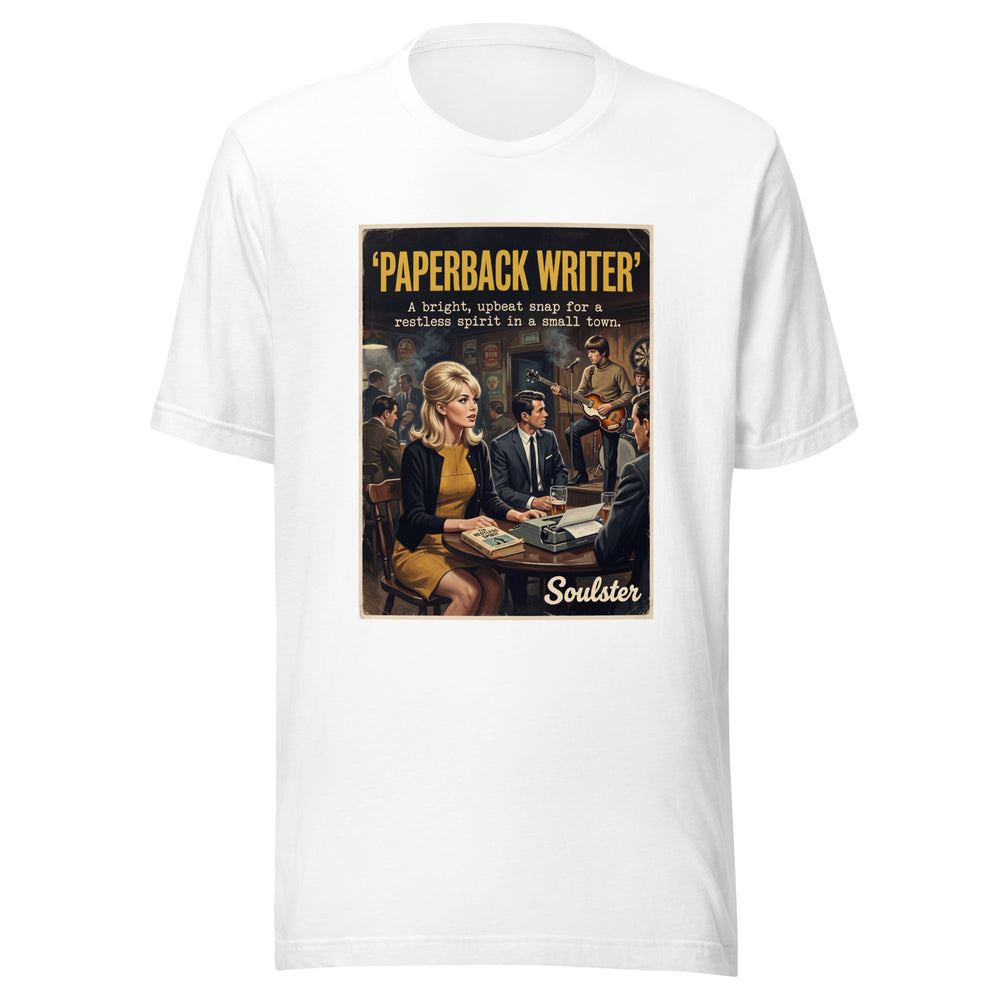 Soulster premium studio edition graphic t-shirt inspired by the timeless music legacy of Paperback Writer T-Shirt - Paperback Edition.