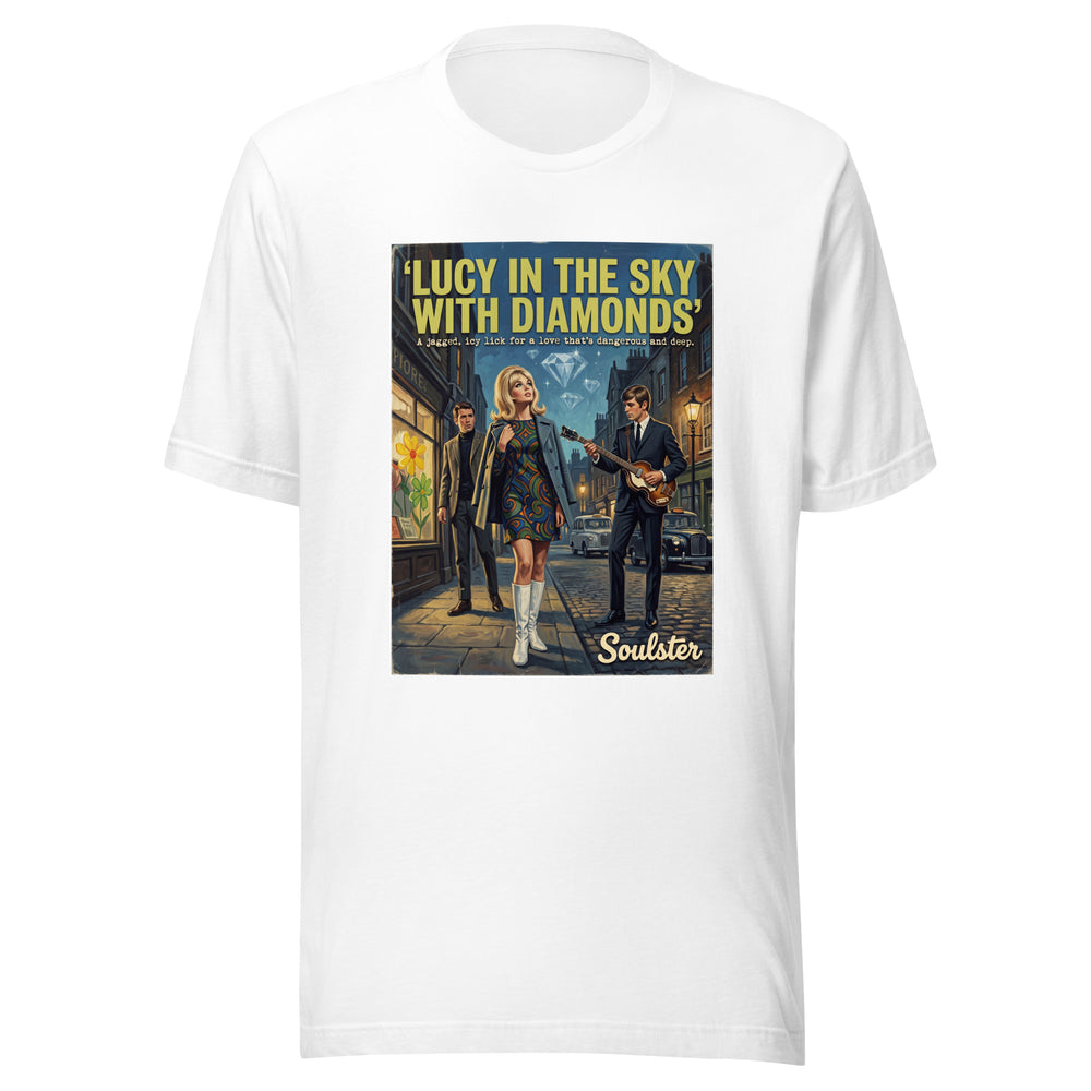 Soulster premium studio edition graphic t-shirt inspired by the timeless music legacy of Lucy In The Sky With Diamonds T-Shirt - Paperback Edition.