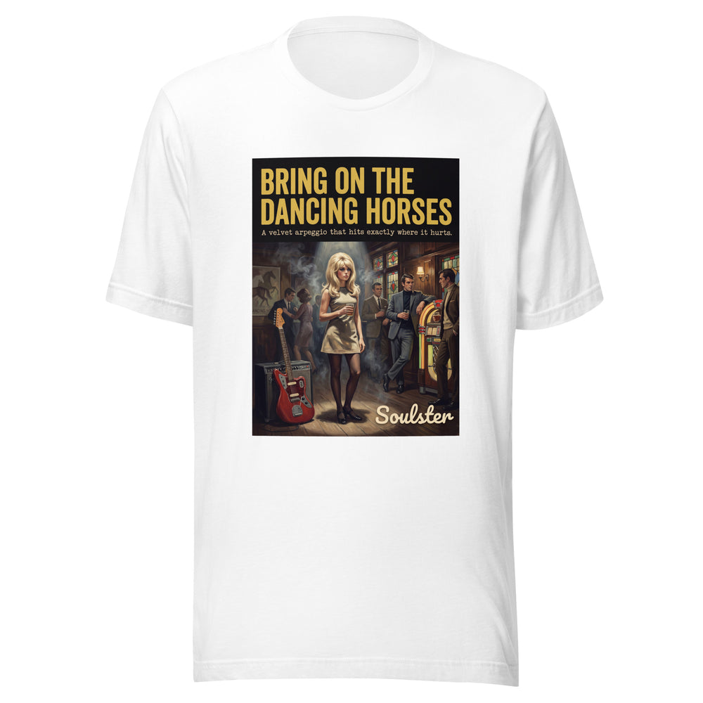 Soulster premium studio edition graphic t-shirt inspired by the timeless music legacy of Bring On The Dancing Horses T-Shirt - Paperback Edition.