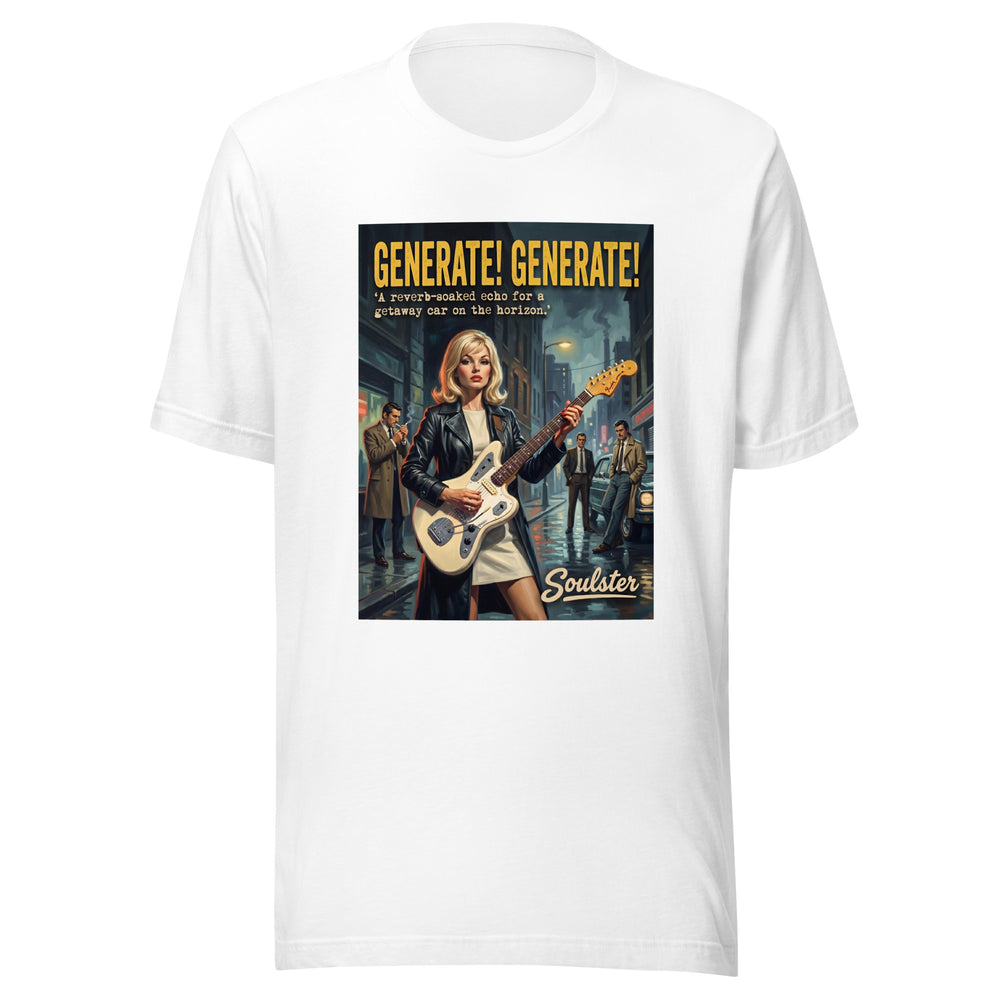 Soulster premium studio edition graphic t-shirt inspired by the timeless music legacy of Generate, Generate T-Shirt - Paperback Edition.