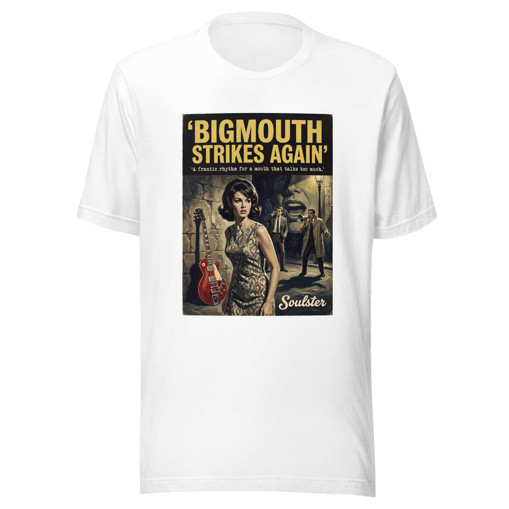 Soulster premium studio edition graphic t-shirt inspired by the timeless music legacy of Bigmouth Strikes Again T-Shirt - Paperback Edition.