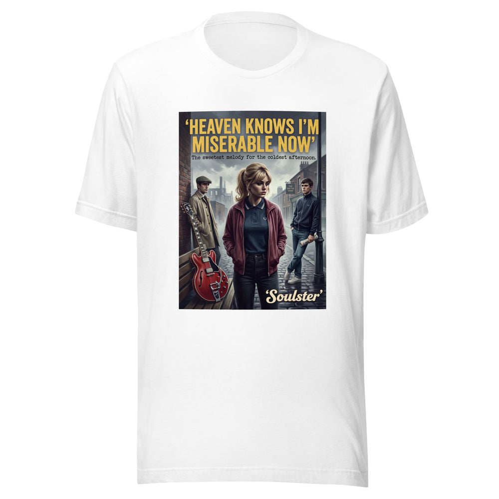 Soulster premium studio edition graphic t-shirt inspired by the timeless music legacy of Heaven Knows I'm Miserable Now T-Shirt - Kitchen Sink Edition.