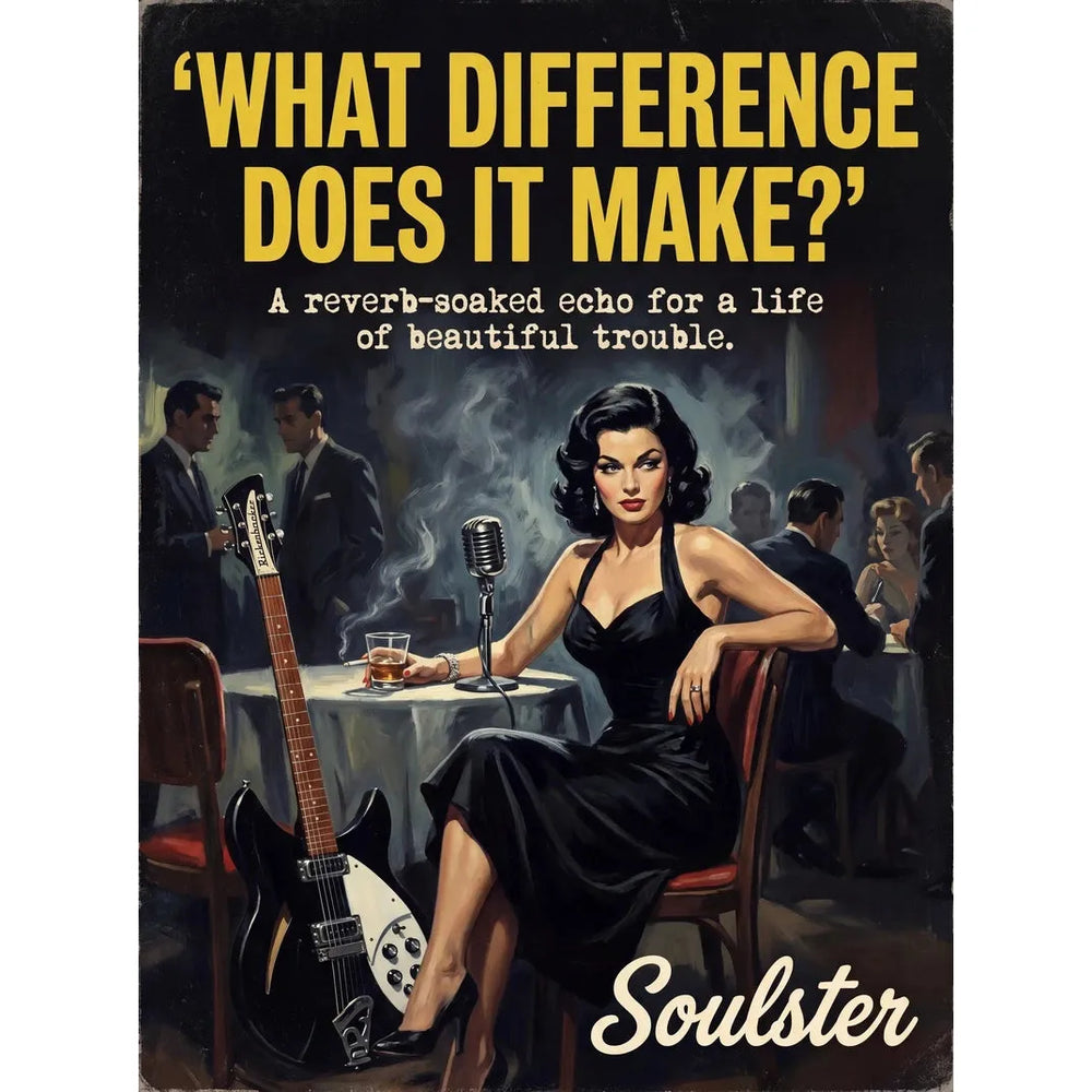Soulster cinematic vintage pulp book cover art print illustration styled in a classic 1950s design layout inspired by What Difference Does It Make?.