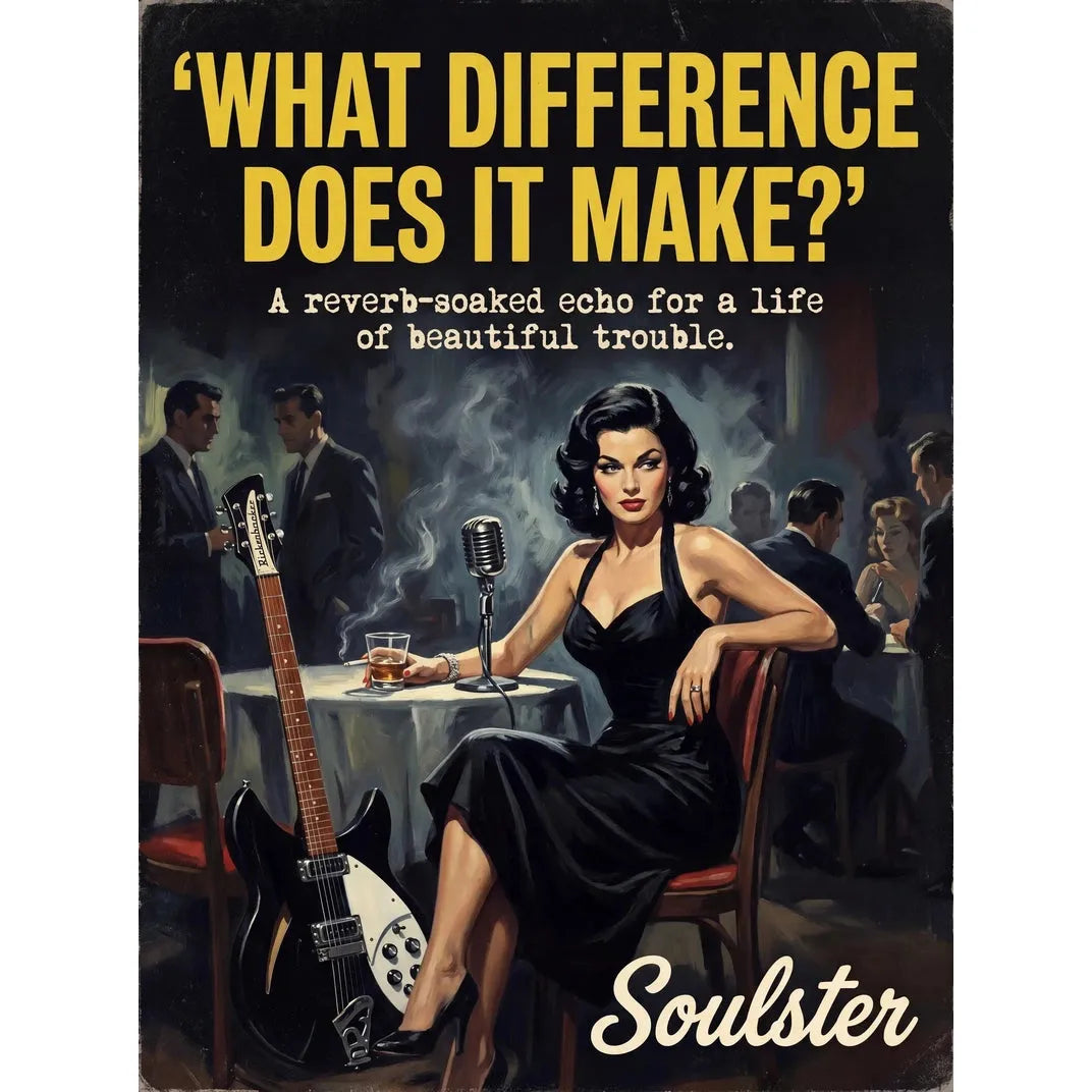 Soulster cinematic vintage pulp book cover art print illustration styled in a classic 1950s design layout inspired by What Difference Does It Make?.