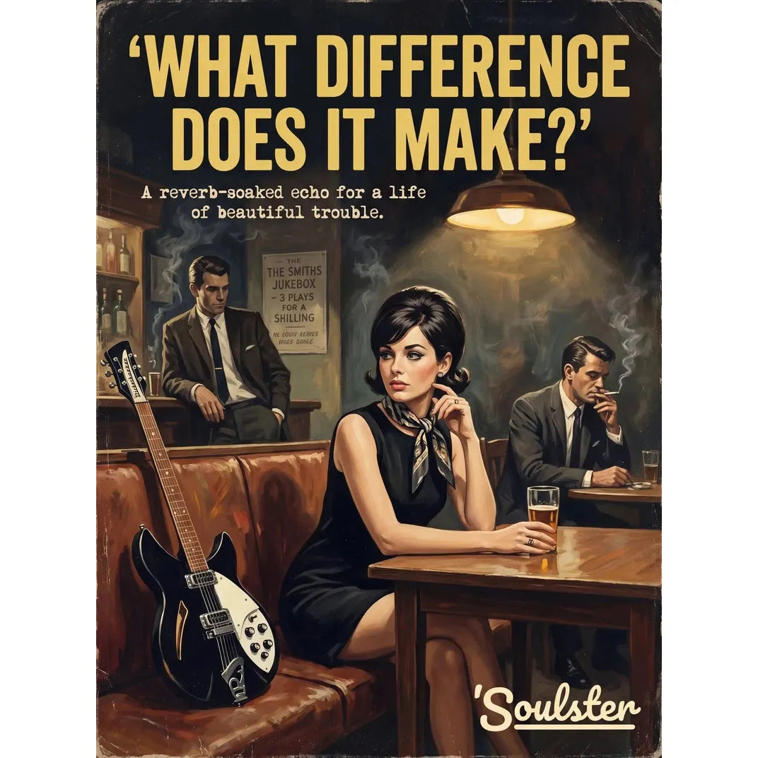 Soulster cinematic vintage pulp book cover art print illustration styled in a classic 1960s design layout inspired by What Difference Does It Make?.