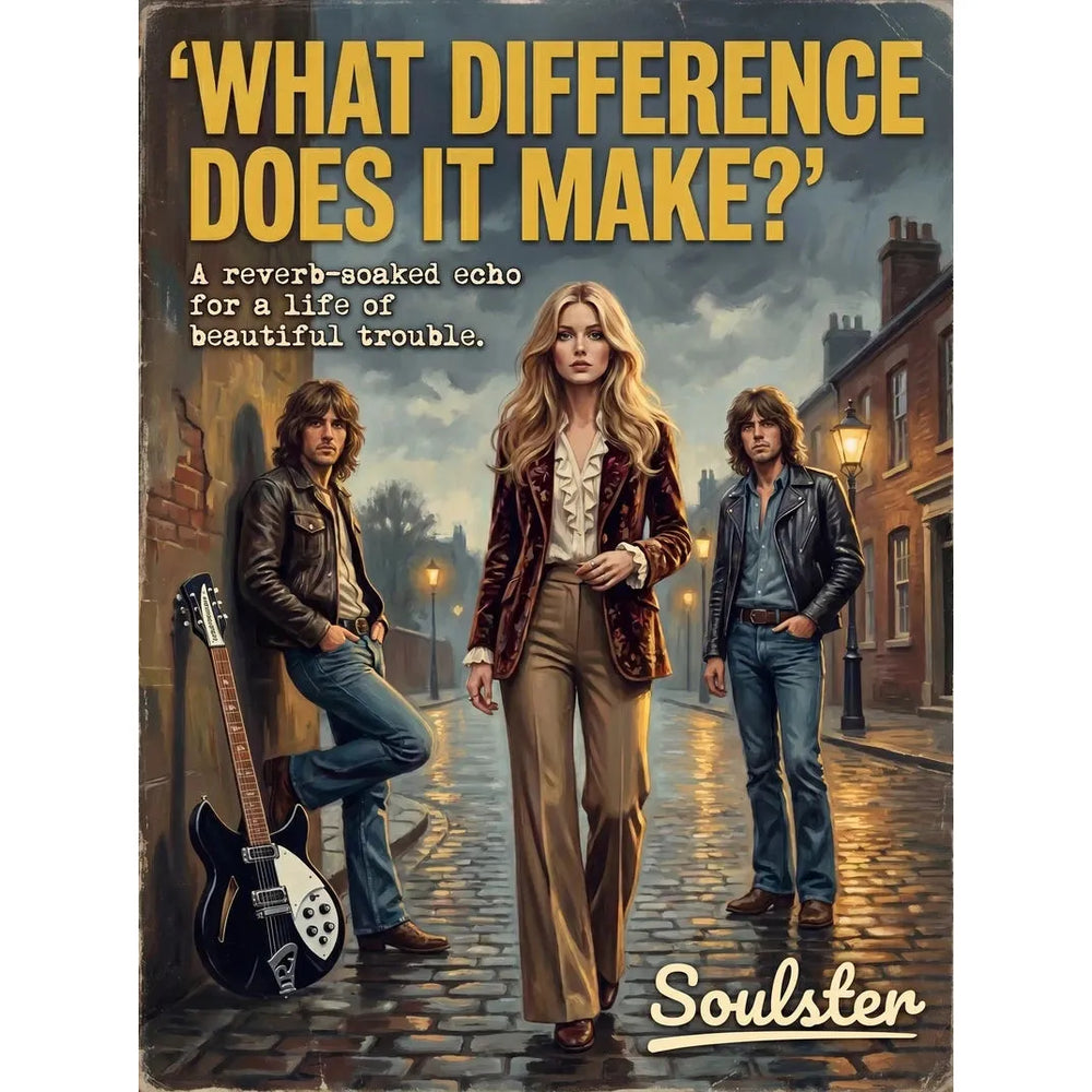 Soulster cinematic vintage pulp book cover art print illustration styled in a classic 1970s design layout inspired by What Difference Does It Make?.