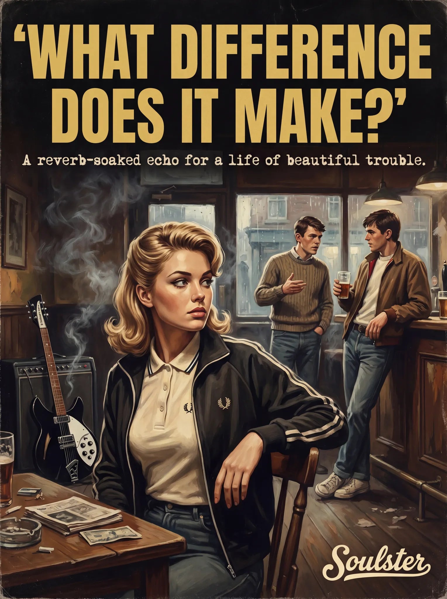 Soulster retro pulp thriller book cover style art print illustration inspired by The Smiths - What Difference Does It Make?.