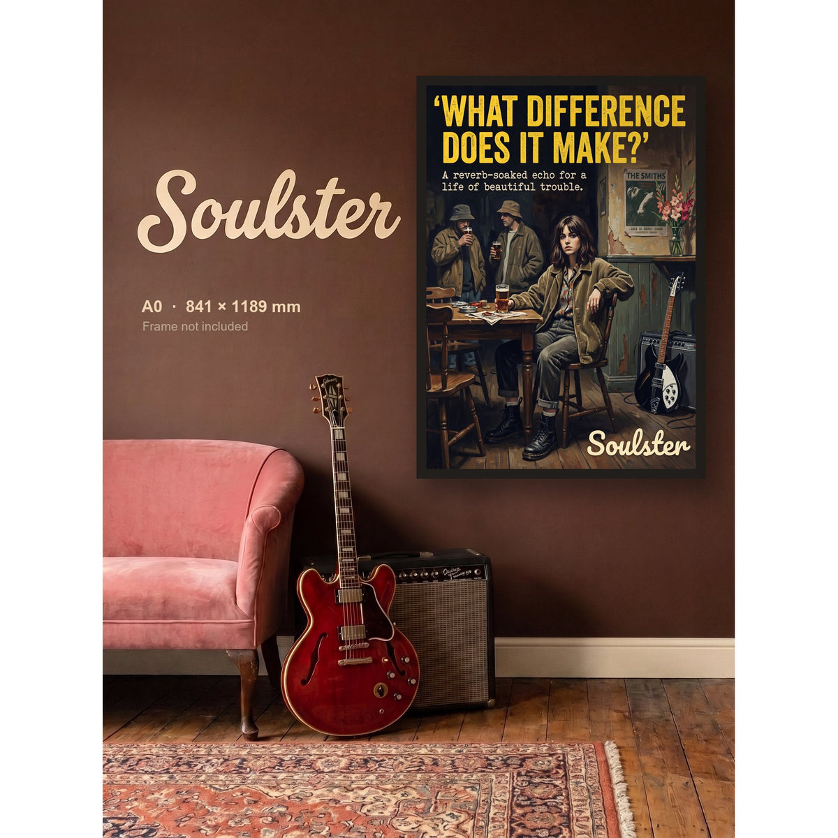 What Difference Does It Make? - 1990s Print shown framed on a wall in A0 size. Frame not included.