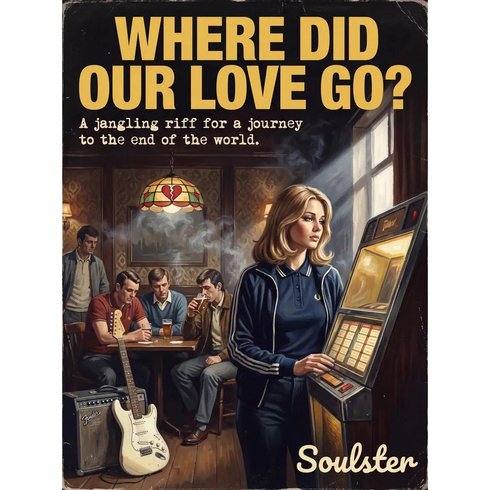 Soulster retro pulp thriller book cover style art print illustration inspired by Alternative Indie - Where Did Our Love Go?.